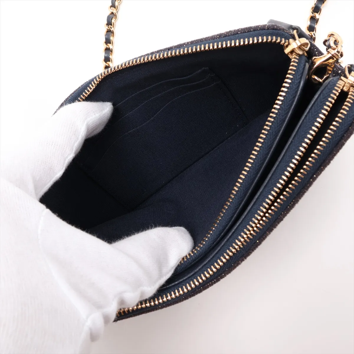 Deauville Canvas Chain Shoulder Bag, Navy, Gold Hardware, 28184607, Serial Number 28 — view 8