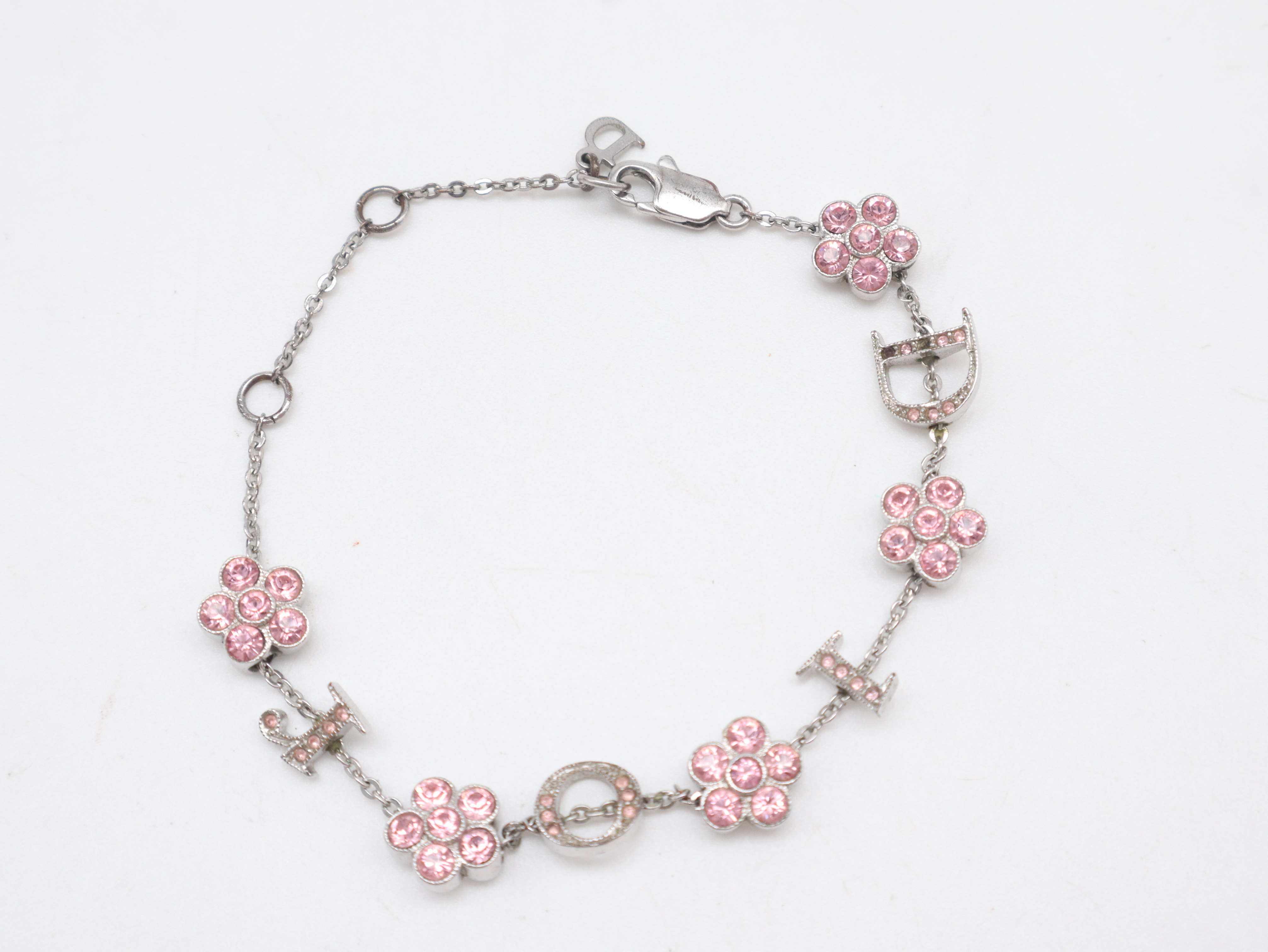 Flower Motif Pink Rhinestone Bracelet/Bangle