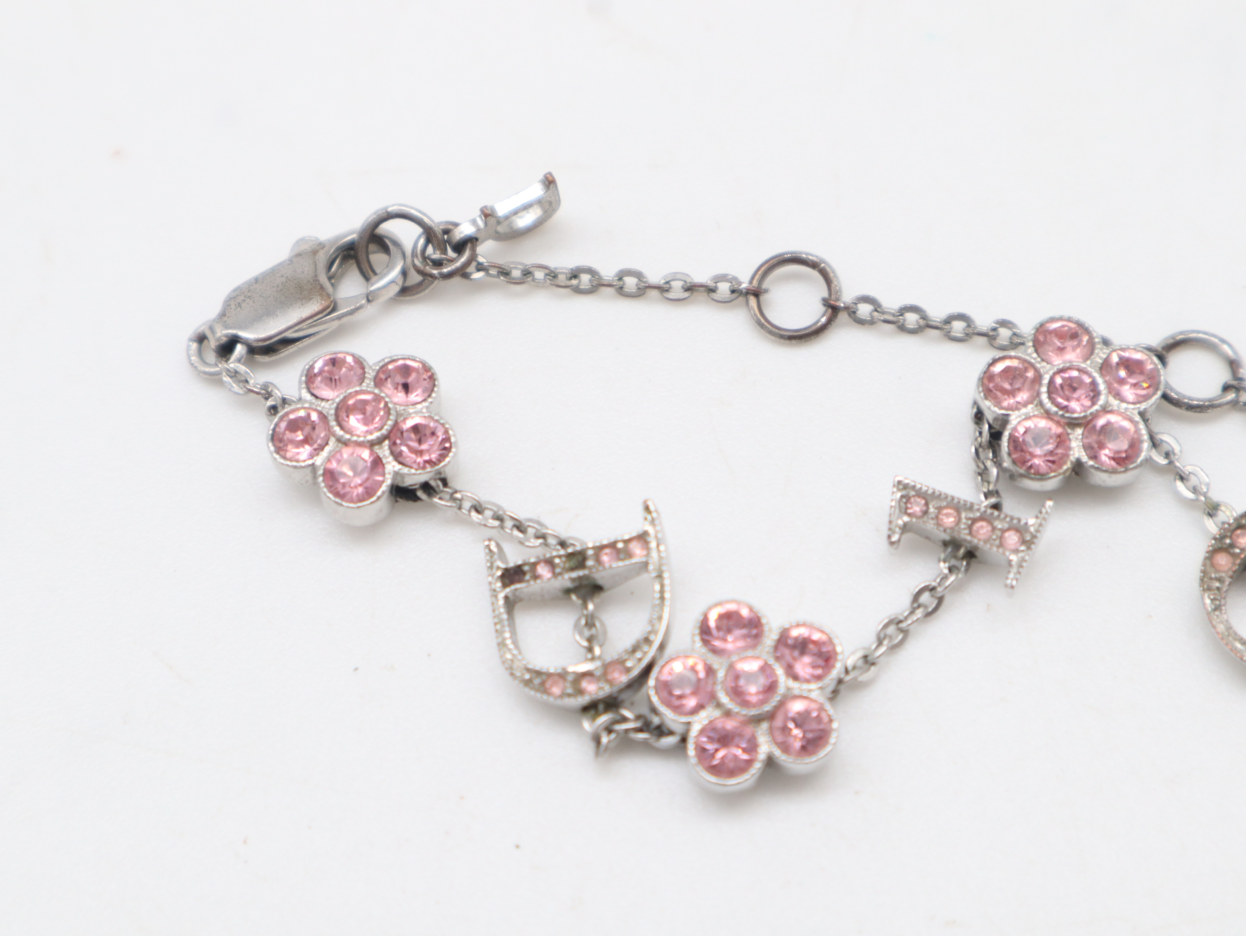 Flower Motif Pink Rhinestone Bracelet/Bangle — view 4