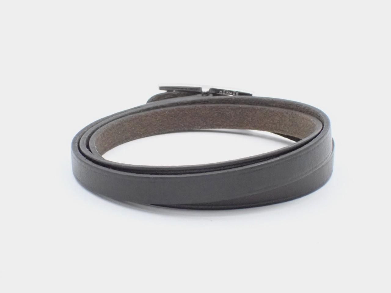 Api Leather Long Black Silver Bracelet Choker Hermes — view 2