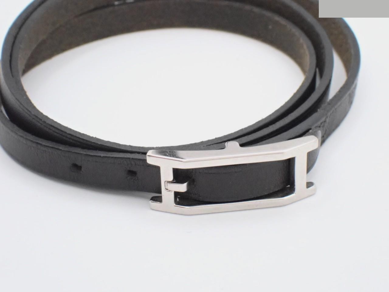 Api Leather Long Black Silver Bracelet Choker Hermes — view 3