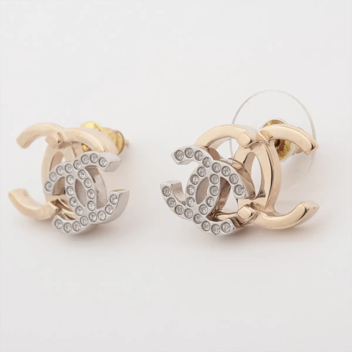 Coco Mark B21A Earrings (Pair) GP x Rhinestone Gold. — view 3