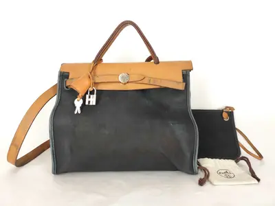 Herbag ID- Herbag PM Toile Officier X Vache Hunter Silver Metal Fittings Canvas Handbag