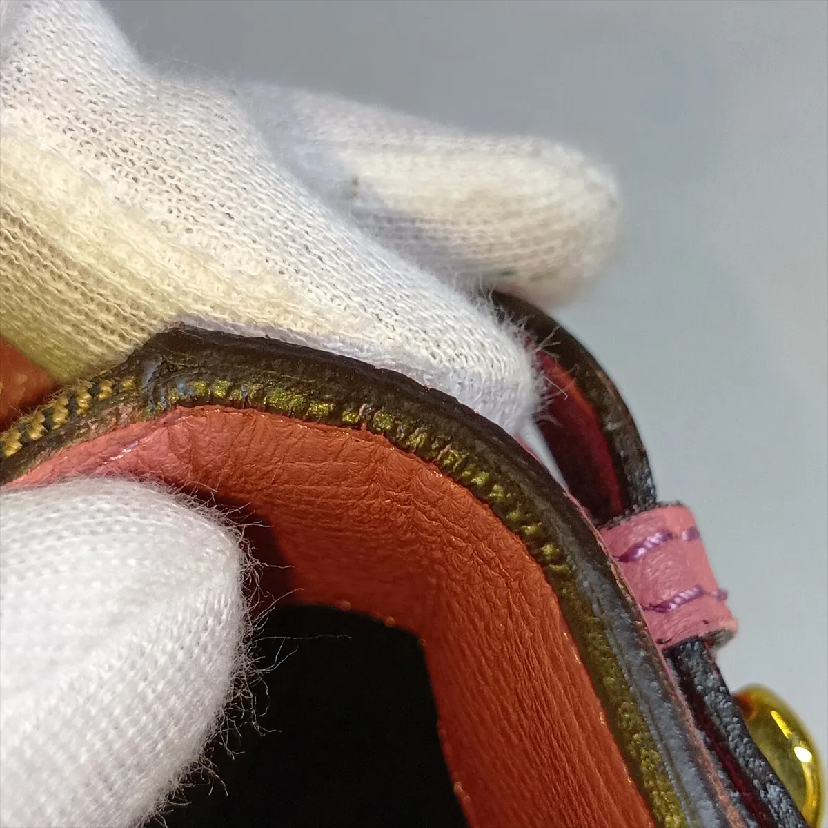 Small Banner Leather x Canvas 2-Way Handbag Pink x Beige — view 14