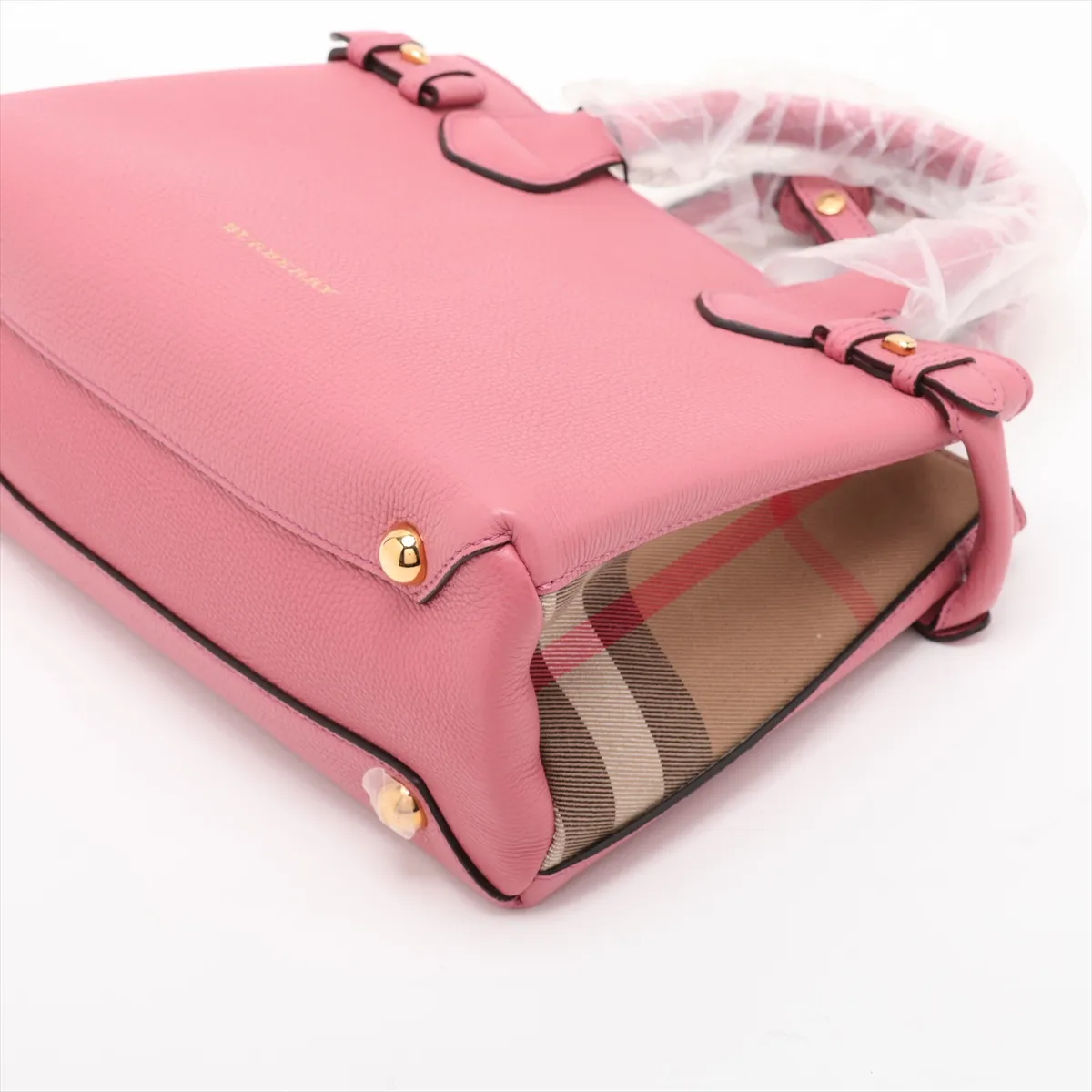 Small Banner Leather x Canvas 2-Way Handbag Pink x Beige — view 3