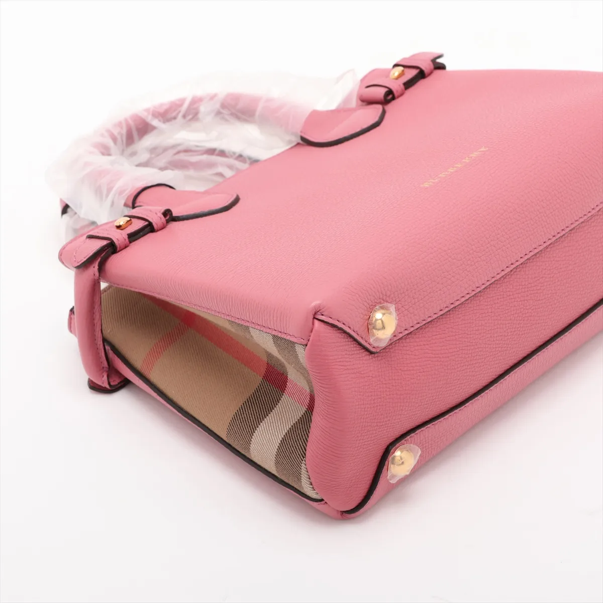 Small Banner Leather x Canvas 2-Way Handbag Pink x Beige — view 4