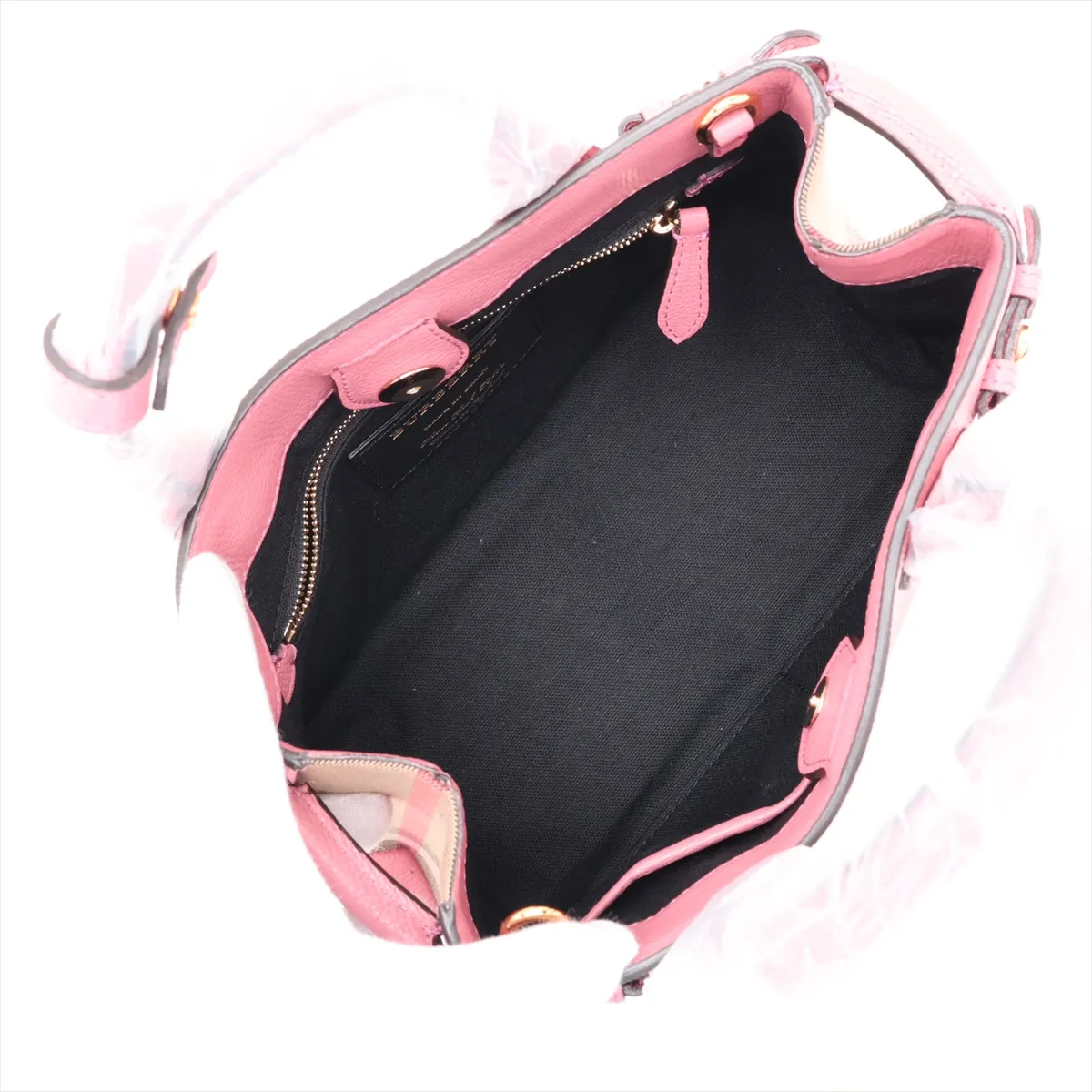 Small Banner Leather x Canvas 2-Way Handbag Pink x Beige — view 8