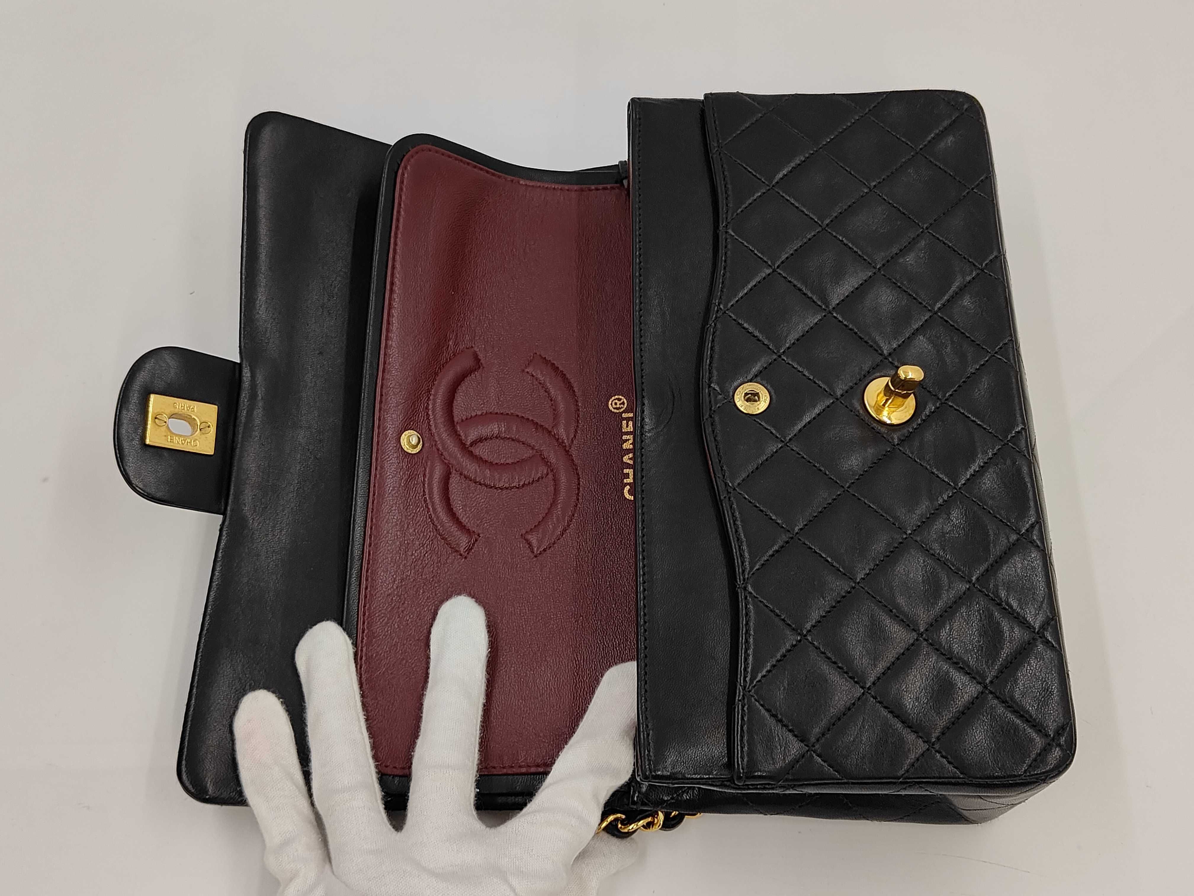 Matelassé Lambskin Double Flap Double Chain Shoulder Bag, Black, Series 4, Gold Hardware — view 12