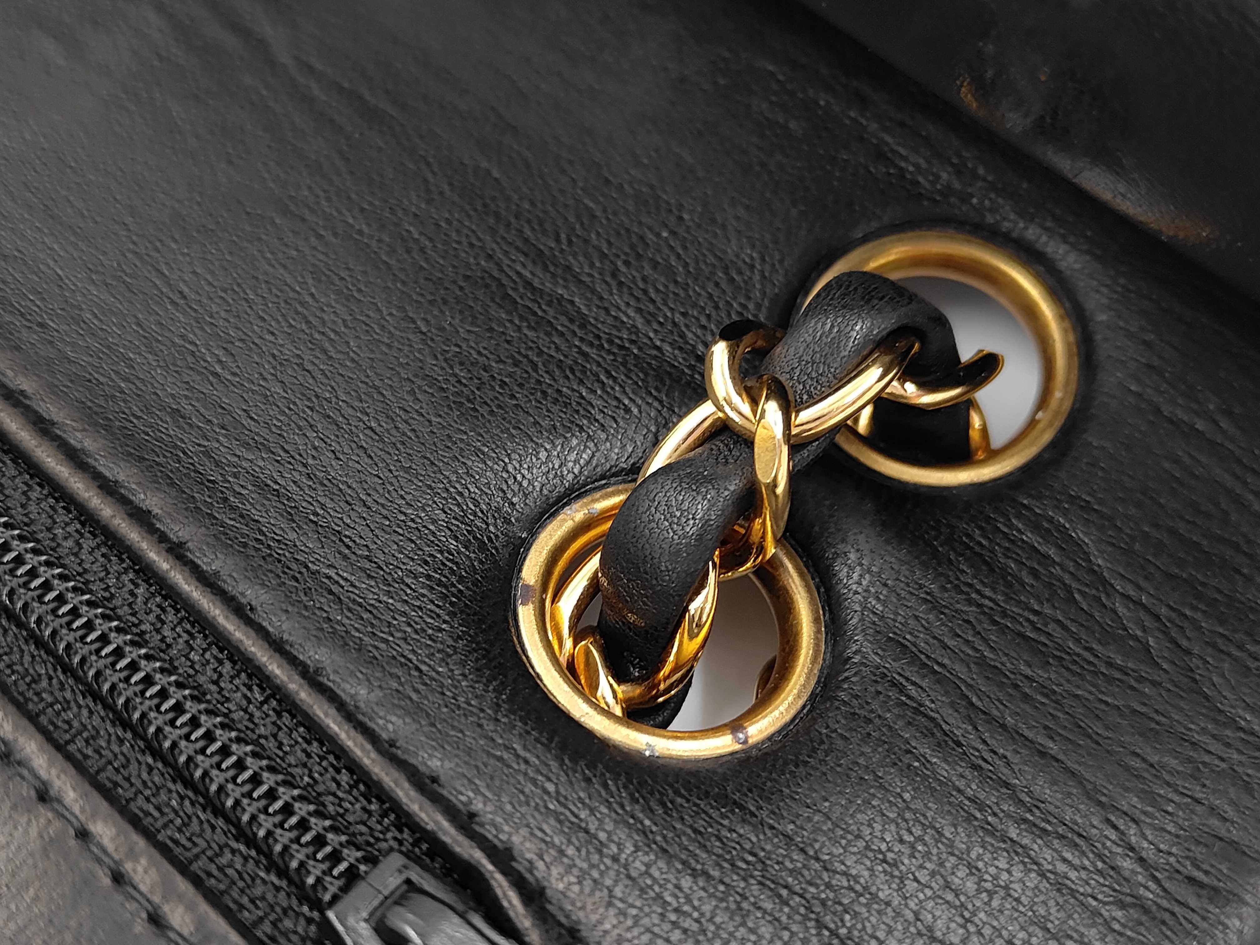 Matelassé Lambskin Double Flap Double Chain Shoulder Bag, Black, Series 4, Gold Hardware — view 7