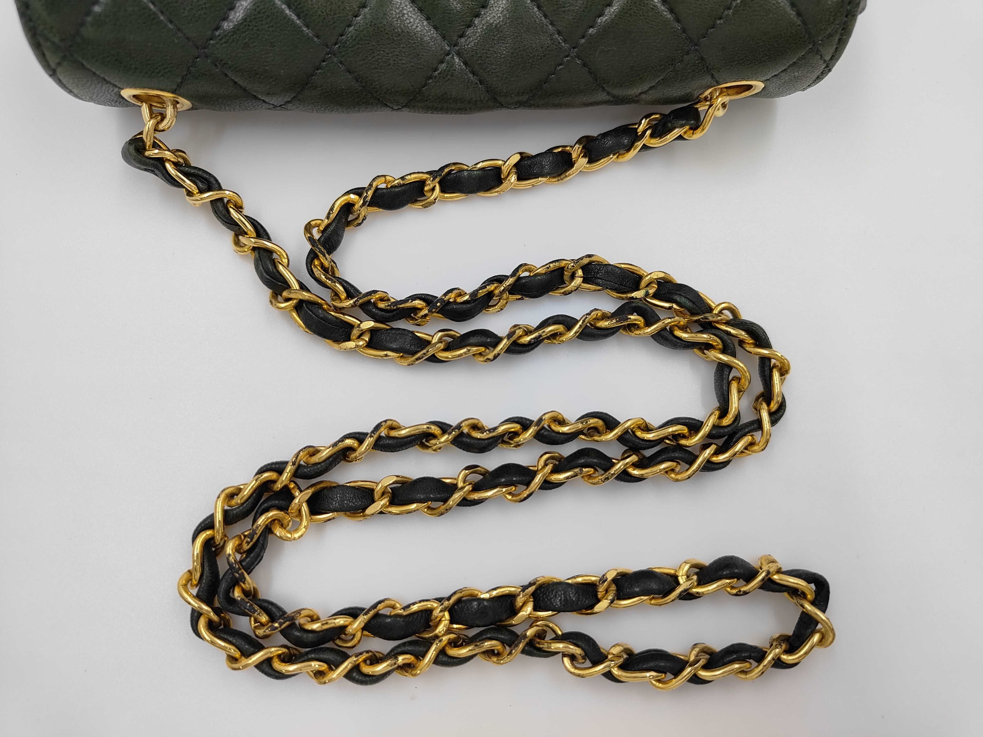 Matelassé Lambskin Chain Shoulder Bag, Green — view 5