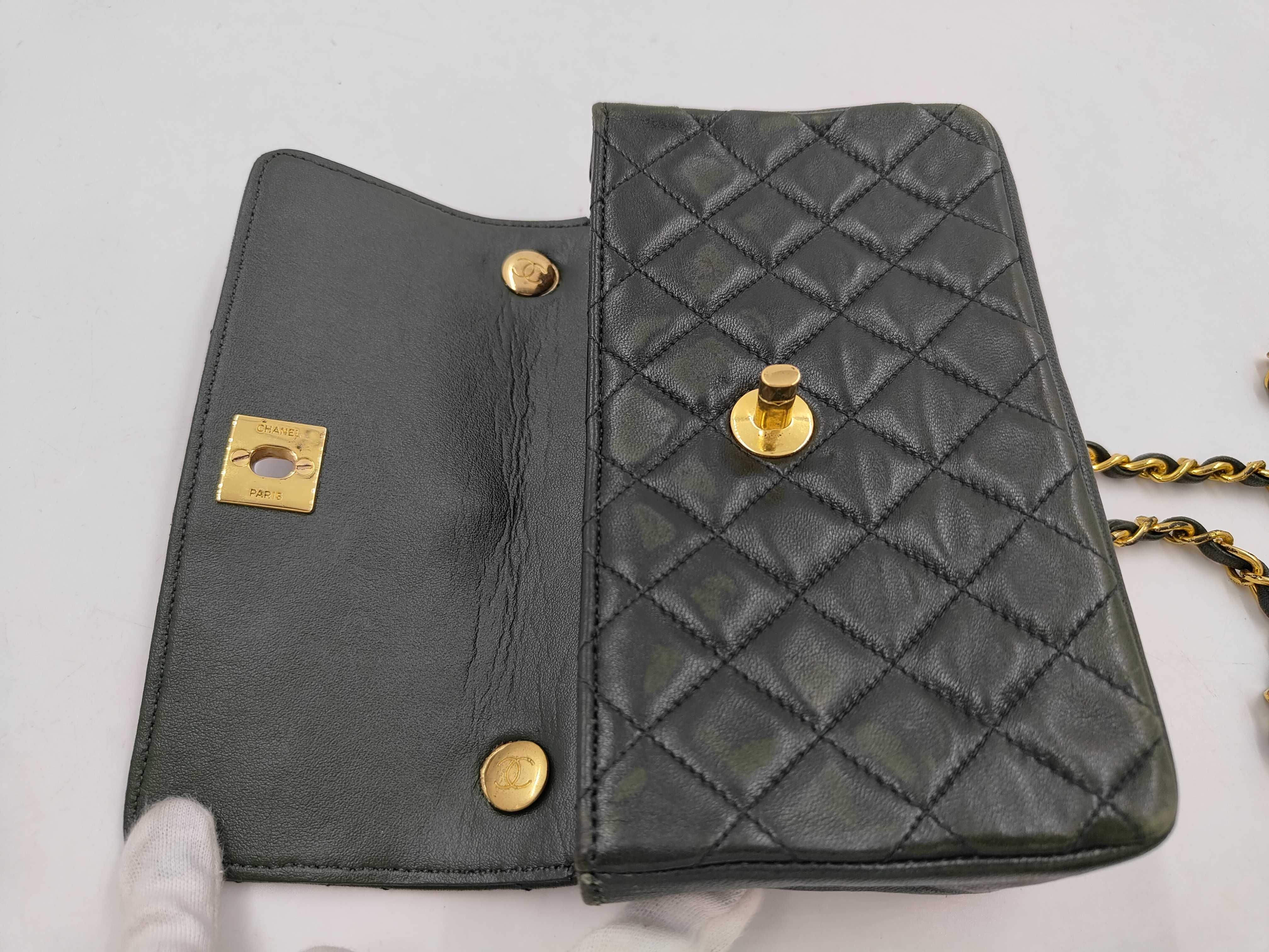 Matelassé Lambskin Chain Shoulder Bag, Green — view 9