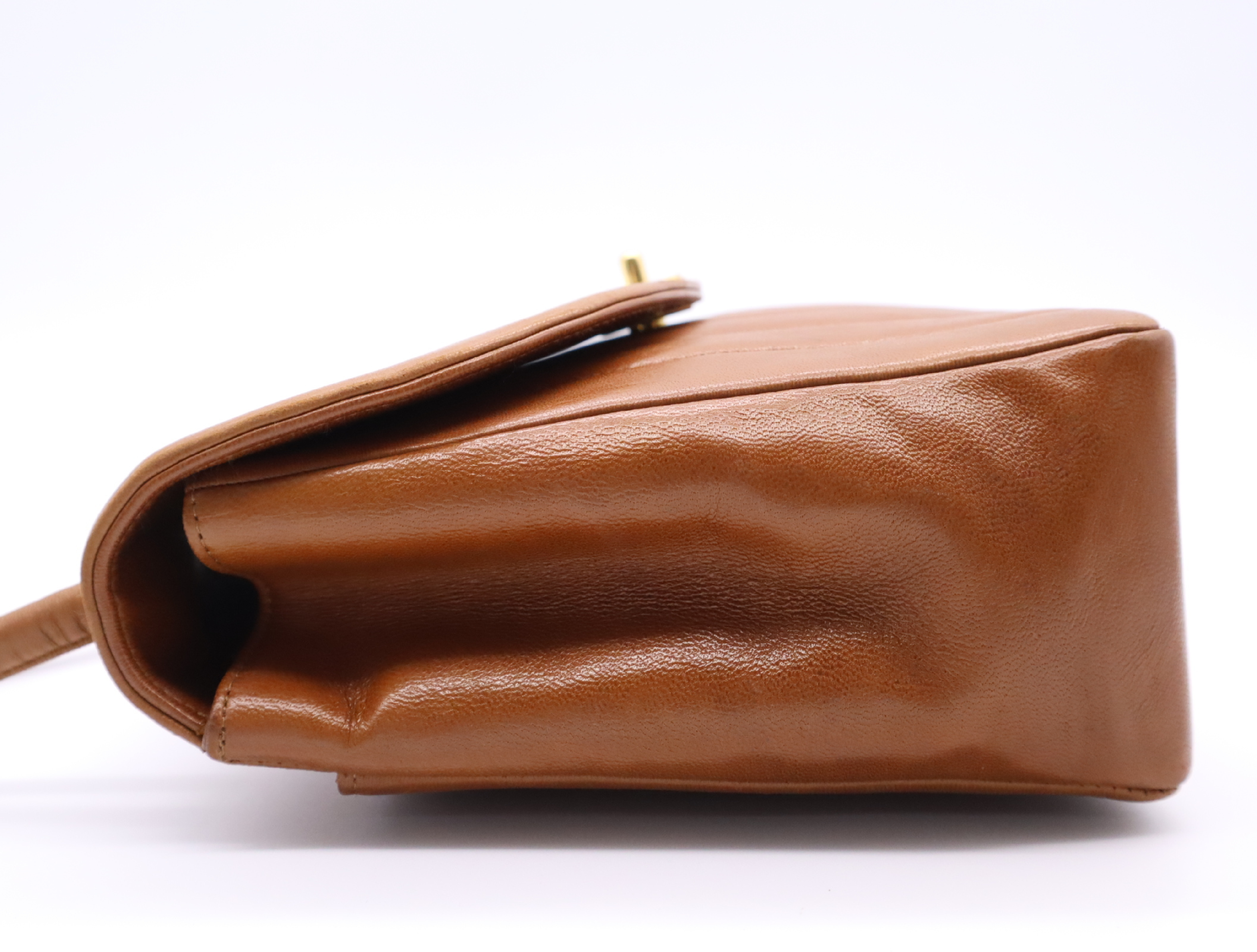 Lambskin Mademoiselle Shoulder Bag, Brown, Gold Hardware — view 3