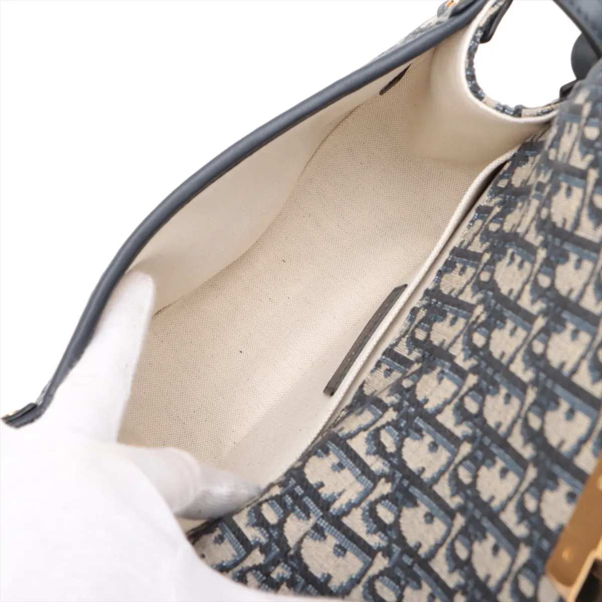 Oblique 30 Montaigne Avenue Canvas x Leather Shoulder Bag Navy — view 6