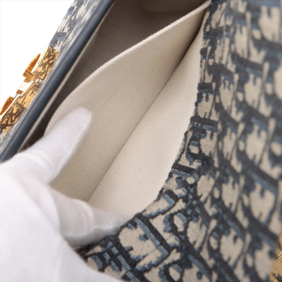 Oblique 30 Montaigne Avenue Canvas x Leather Shoulder Bag Navy — view 7