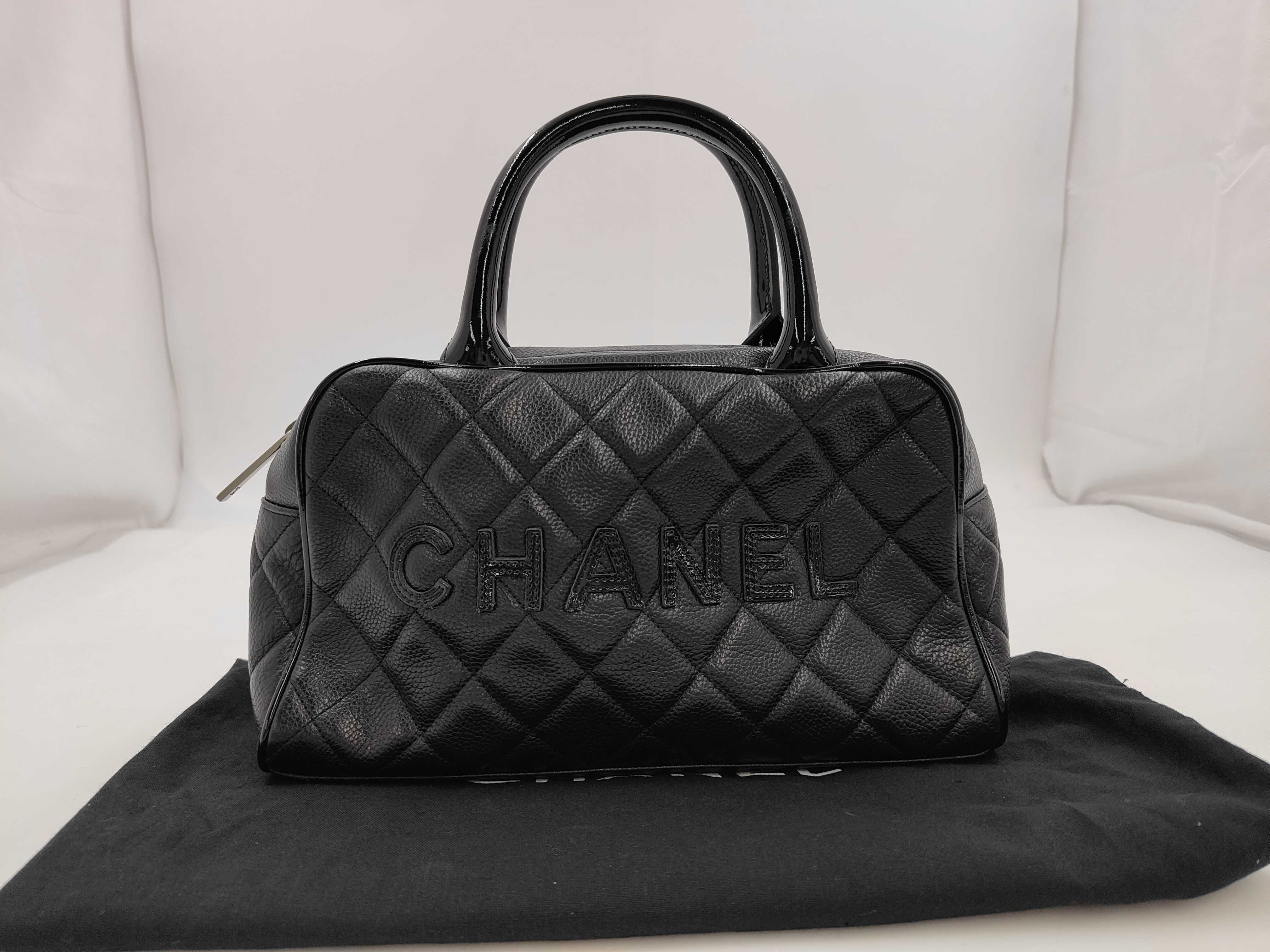 Caviar Logo Mini Boston Handbag