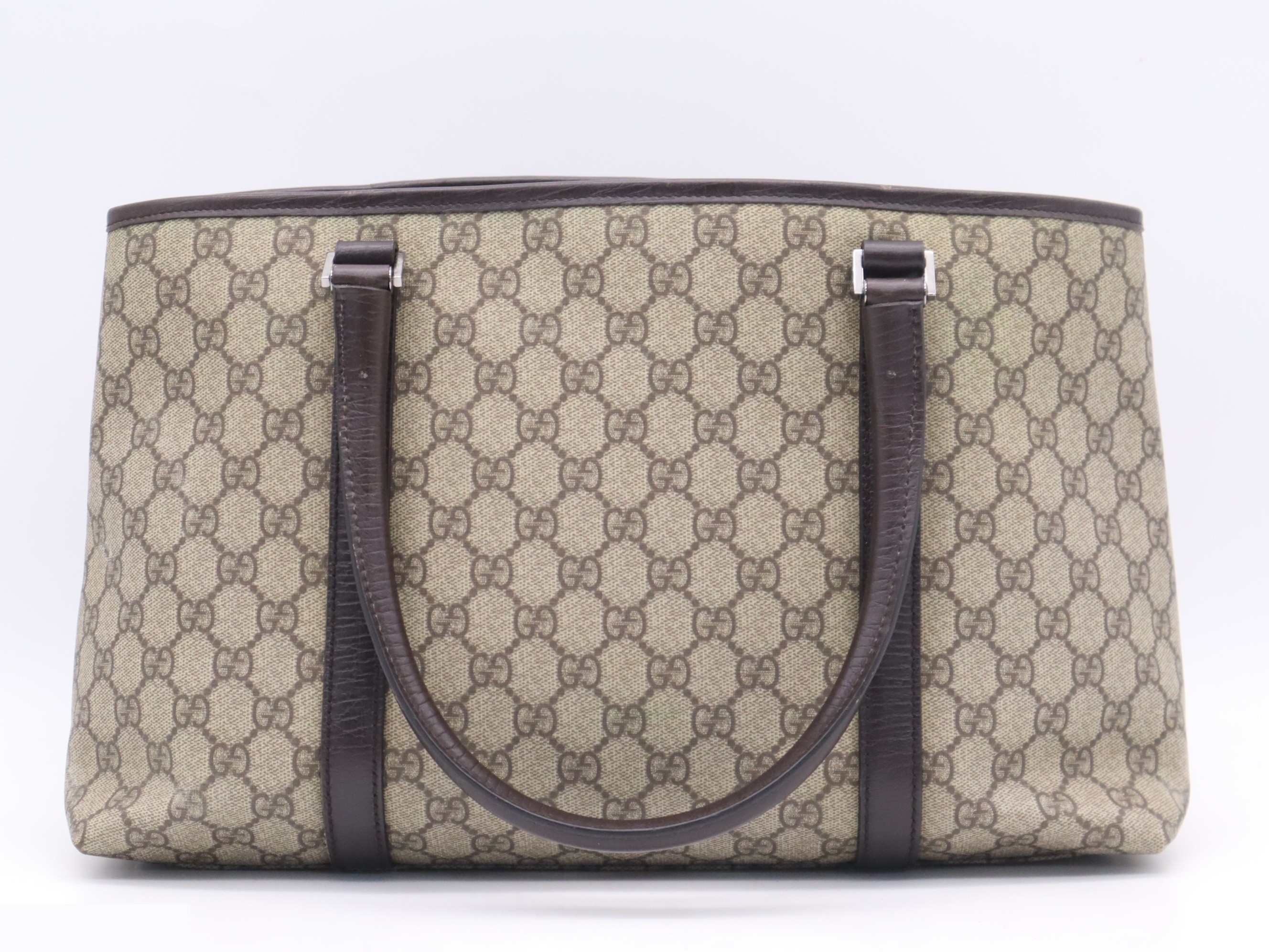 PVC x Leather GG Supreme Tote Bag, Brown, Silver Hardware — view 2