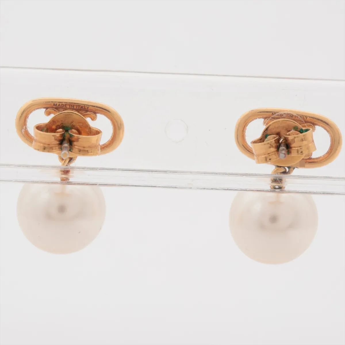 Mini Triomphe UFV0233 Earrings (Pair) GP x Faux Pearl Gold. Shows signs of wear: — view 2