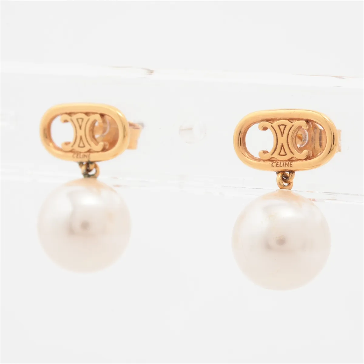 Mini Triomphe UFV0233 Earrings (Pair) GP x Faux Pearl Gold. Shows signs of wear: — view 3
