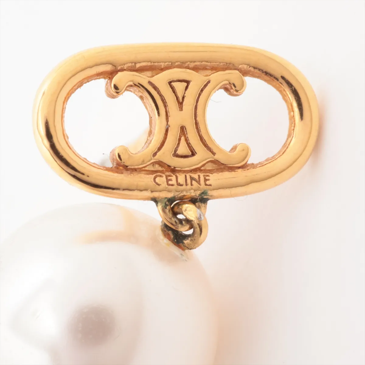 Mini Triomphe UFV0233 Earrings (Pair) GP x Faux Pearl Gold. Shows signs of wear: — view 5