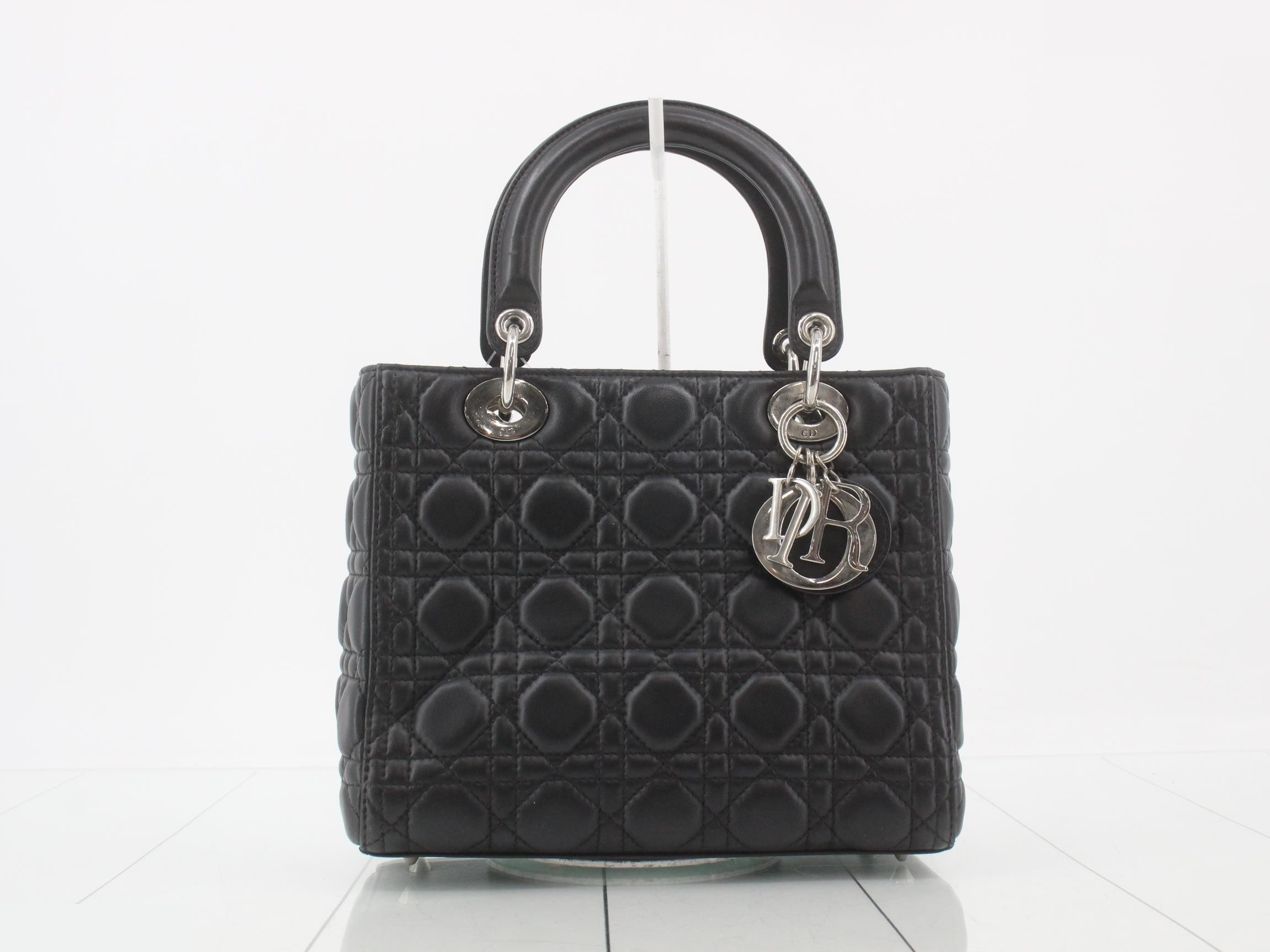Lady Dior Canage Lamb 2-Way Handbag, Black