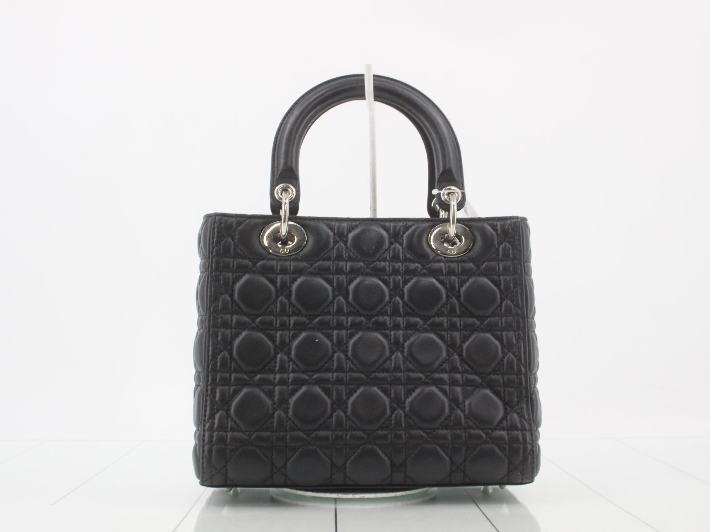 Lady Dior Canage Lamb 2-Way Handbag, Black — view 2