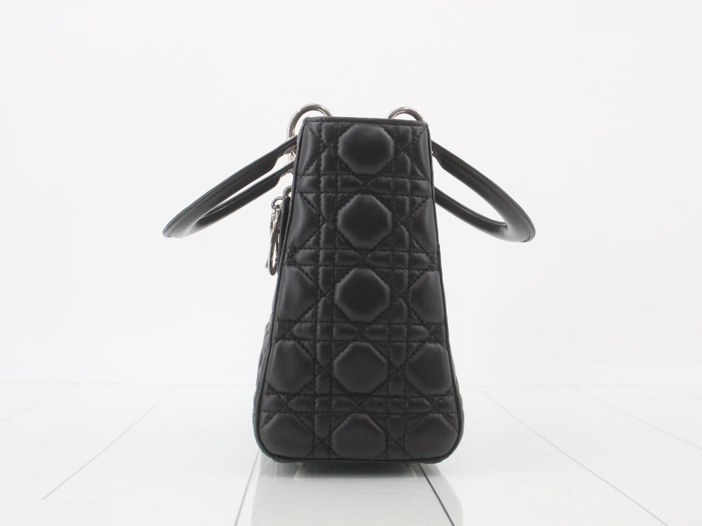 Lady Dior Canage Lamb 2-Way Handbag, Black — view 3