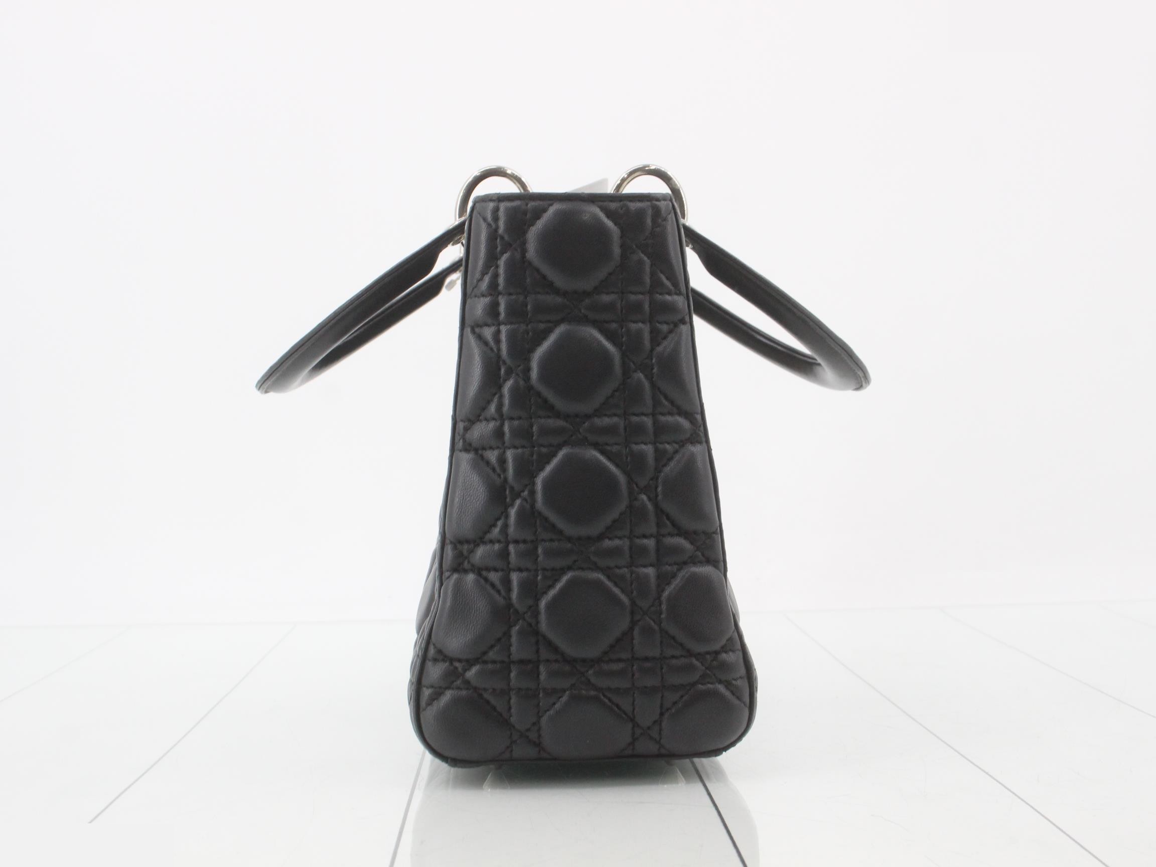 Lady Dior Canage Lamb 2-Way Handbag, Black — view 4