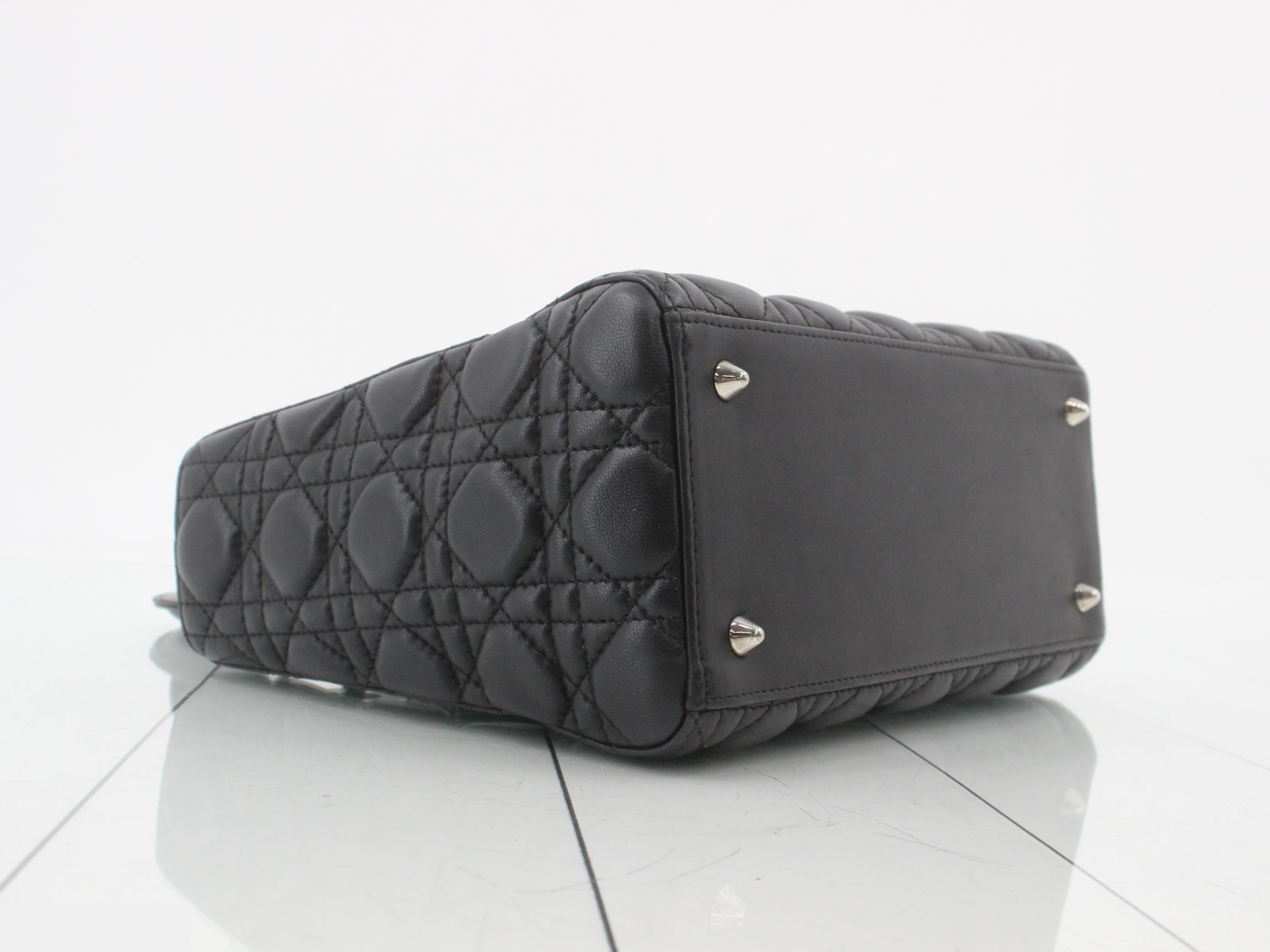Lady Dior Canage Lamb 2-Way Handbag, Black — view 5
