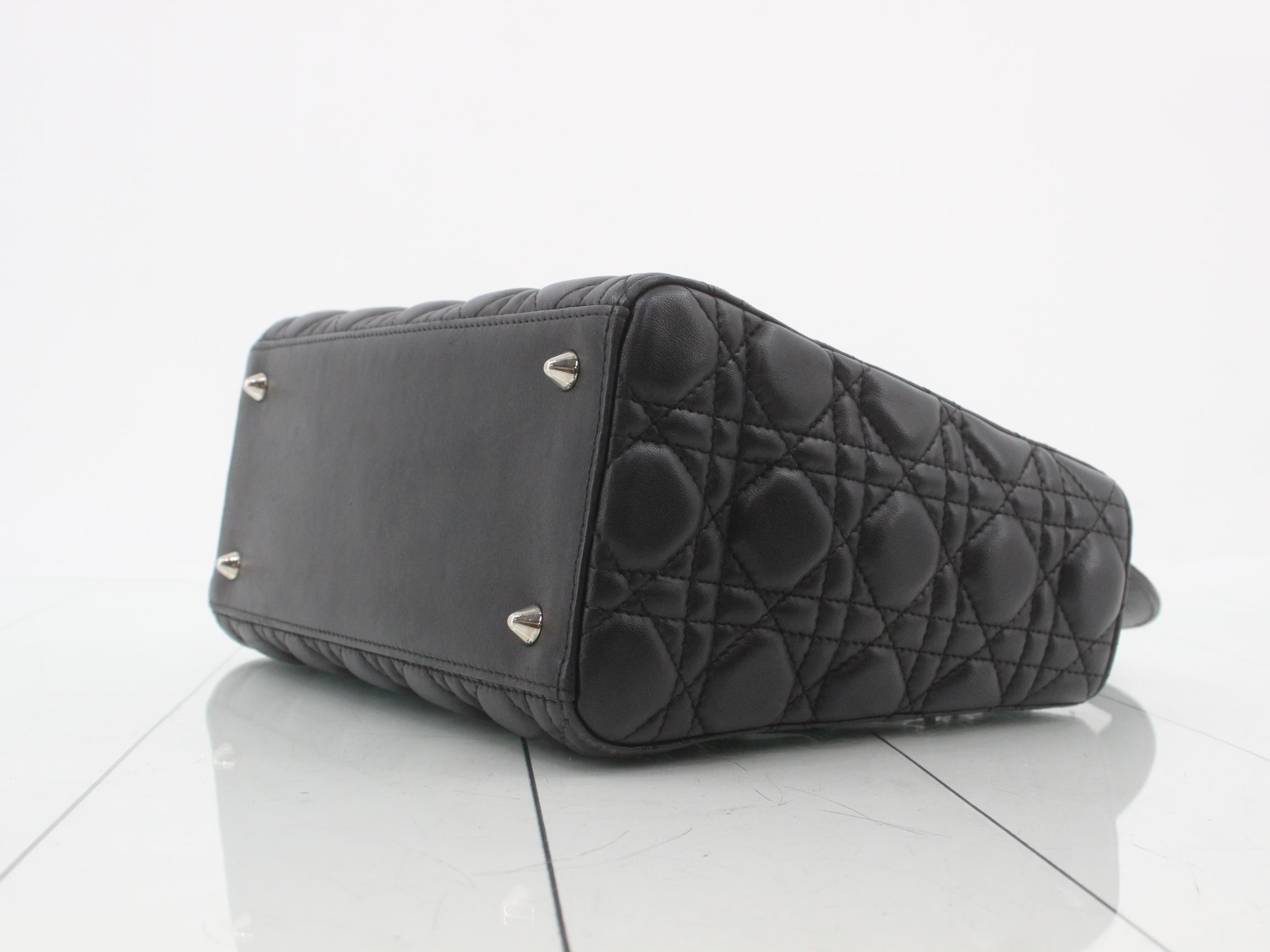 Lady Dior Canage Lamb 2-Way Handbag, Black — view 6