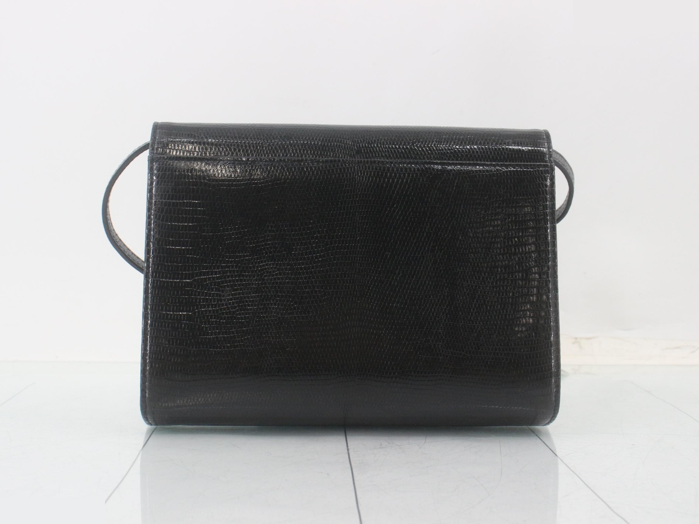 shoulder bag, lizard-embossed leather, black — view 2