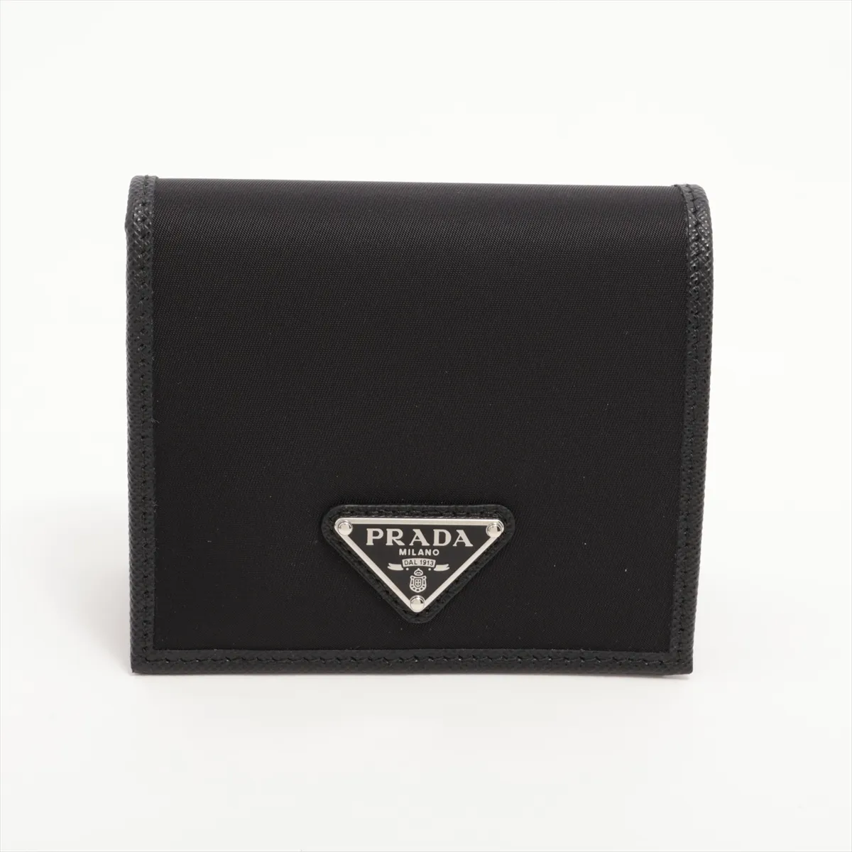Tessuto x Saffiano 2MO008 Nylon x Leather Compact Wallet Black
