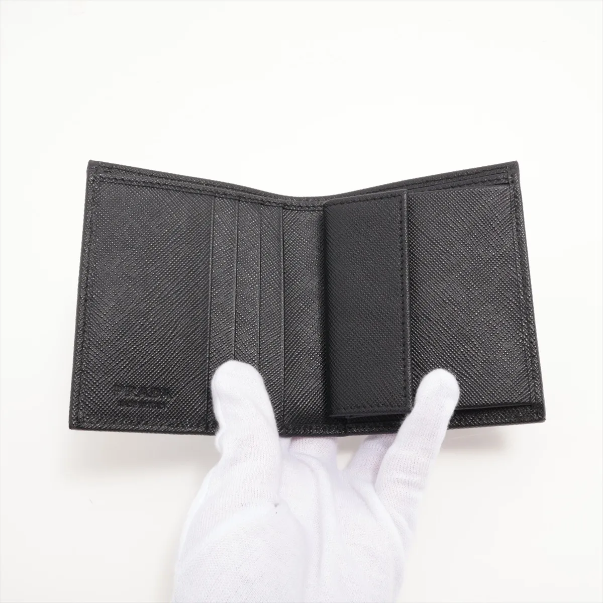 Tessuto x Saffiano 2MO008 Nylon x Leather Compact Wallet Black — view 3