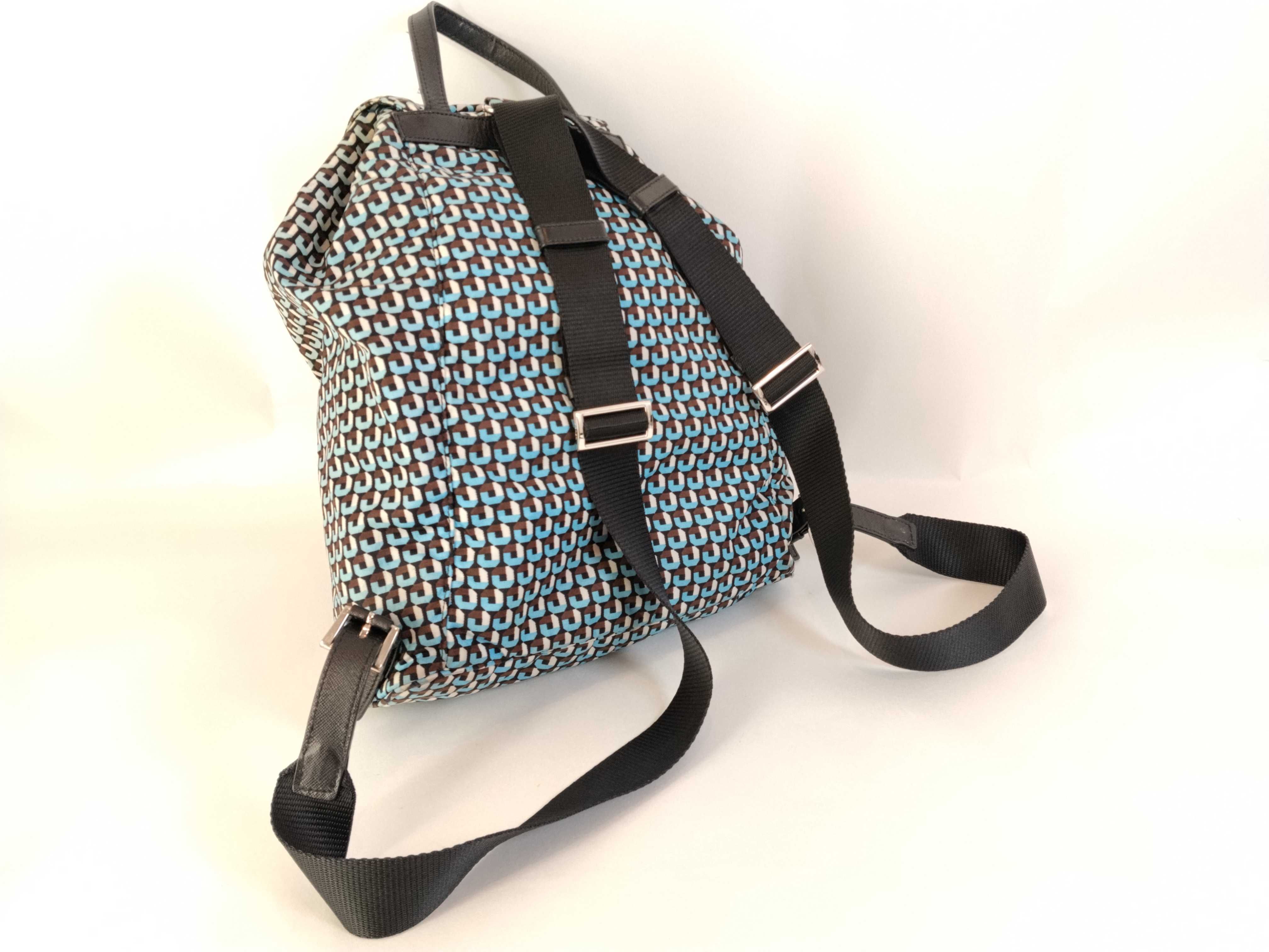 Nylon Triangle Logo All-Over Print Backpack BZ0032 Brown/Blue W27cm Backpack — view 3