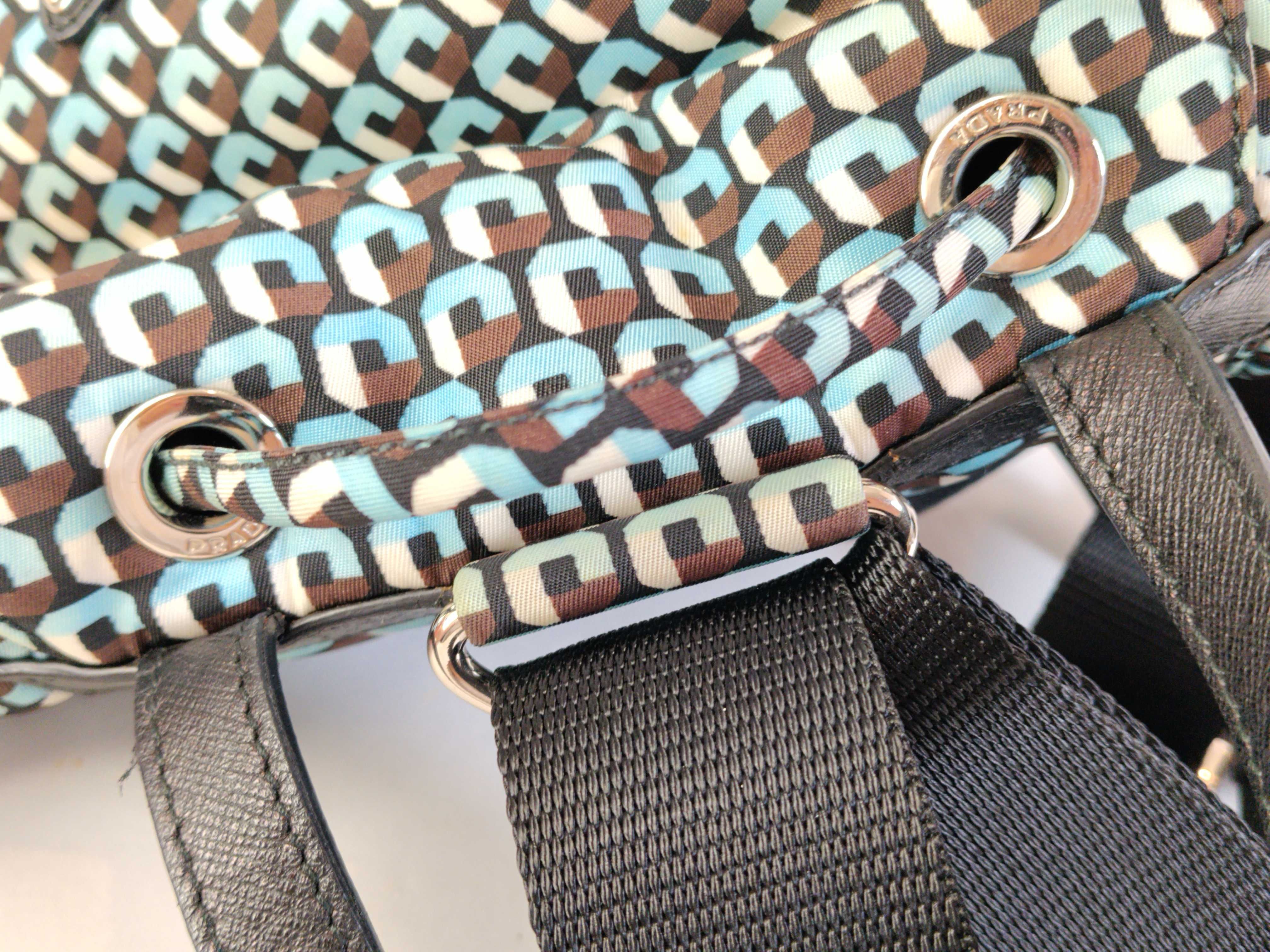 Nylon Triangle Logo All-Over Print Backpack BZ0032 Brown/Blue W27cm Backpack — view 5