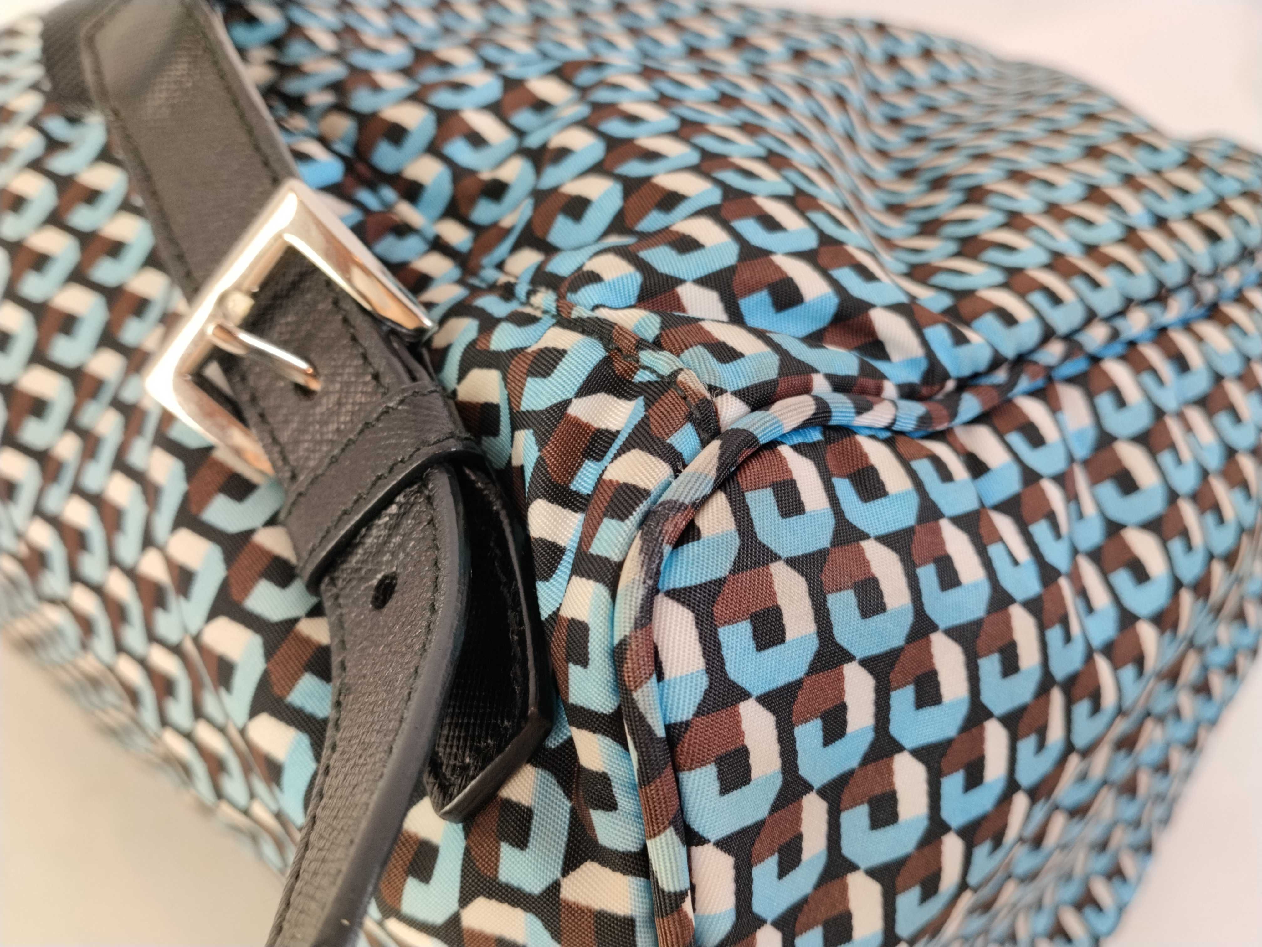 Nylon Triangle Logo All-Over Print Backpack BZ0032 Brown/Blue W27cm Backpack — view 7
