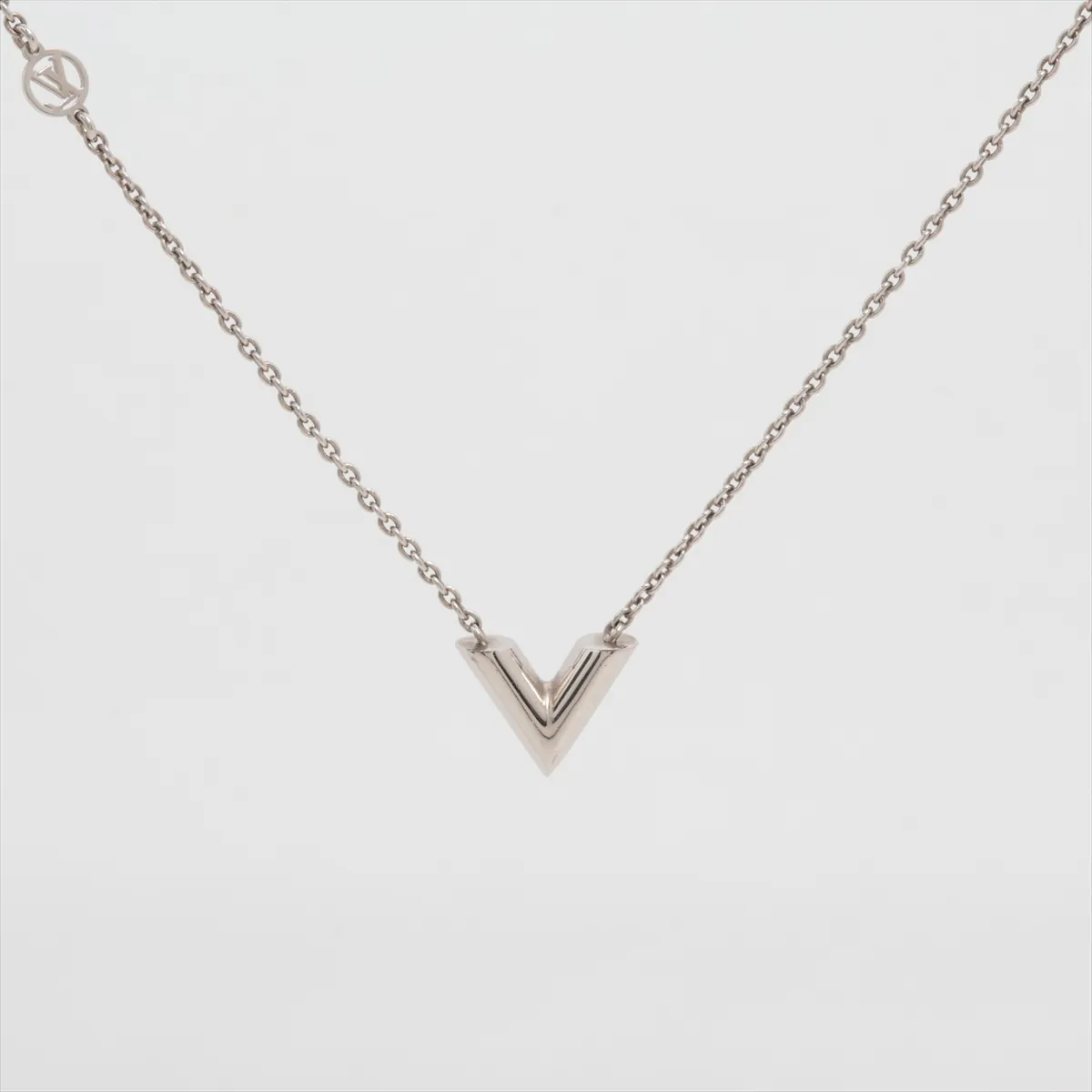 M63197 Essential V Necklace LE0179 - Metal Silver Necklace with dents, — view 2