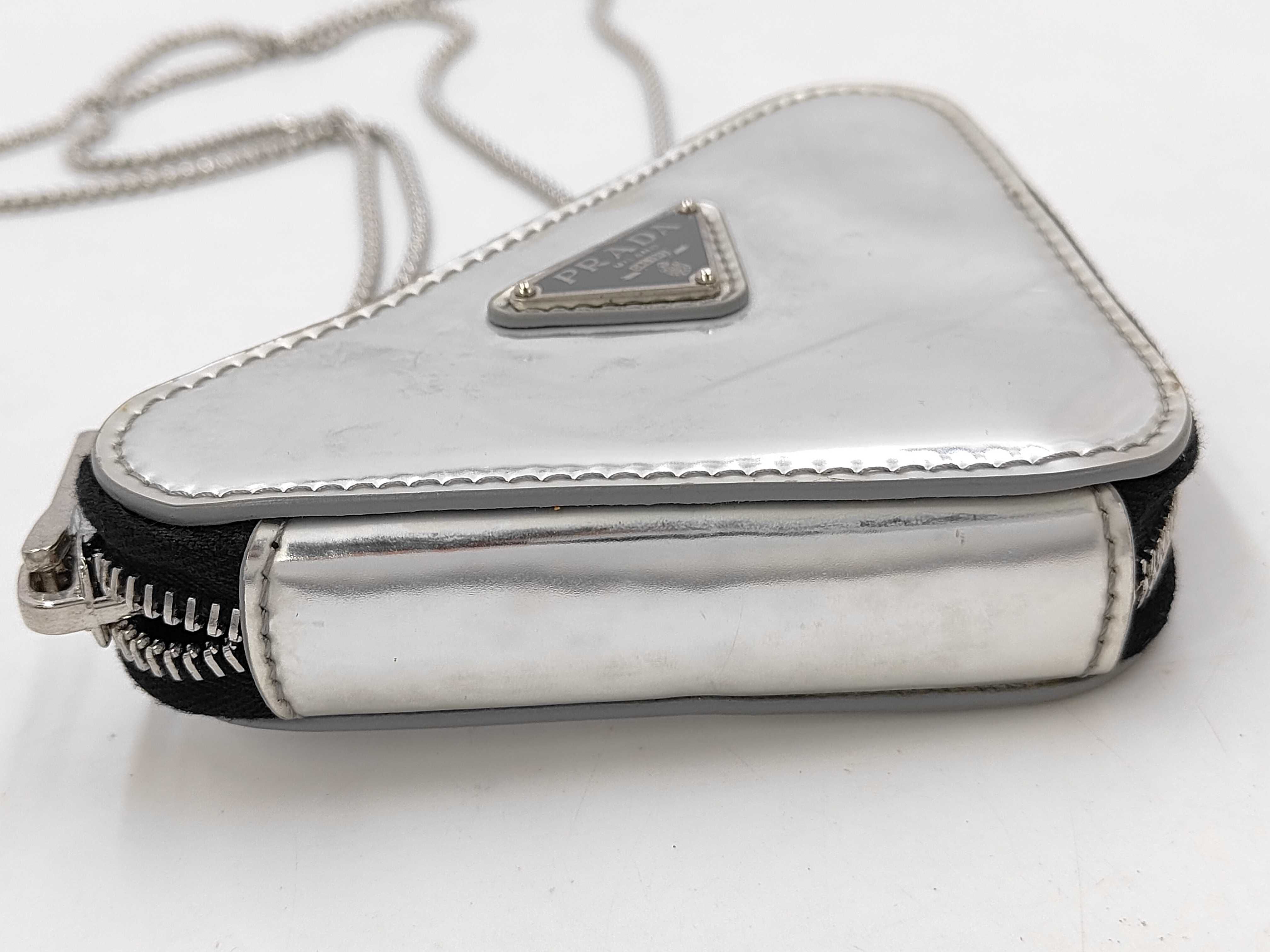 Triangle Logo Patent Silver Shoulder Bag — view 3