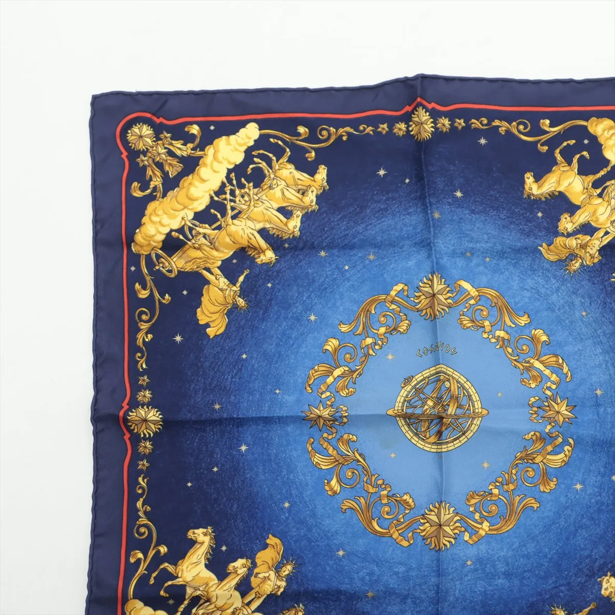 Carre 45 COSMOS scarf, silk, blue x navy. Shows wear, — view 2
