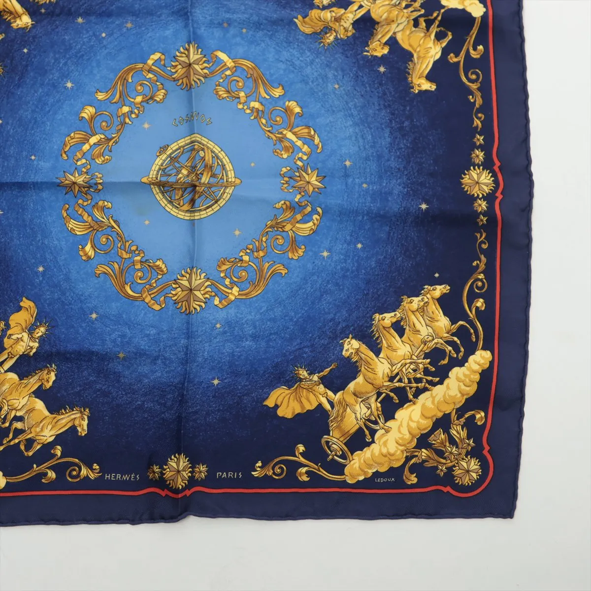 Carre 45 COSMOS scarf, silk, blue x navy. Shows wear, — view 4