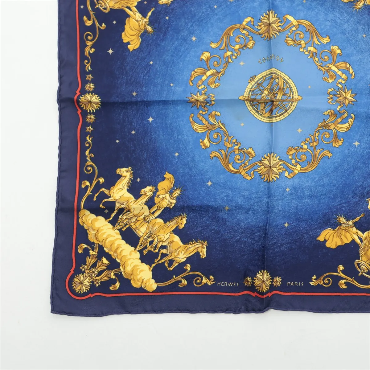 Carre 45 COSMOS scarf, silk, blue x navy. Shows wear, — view 5