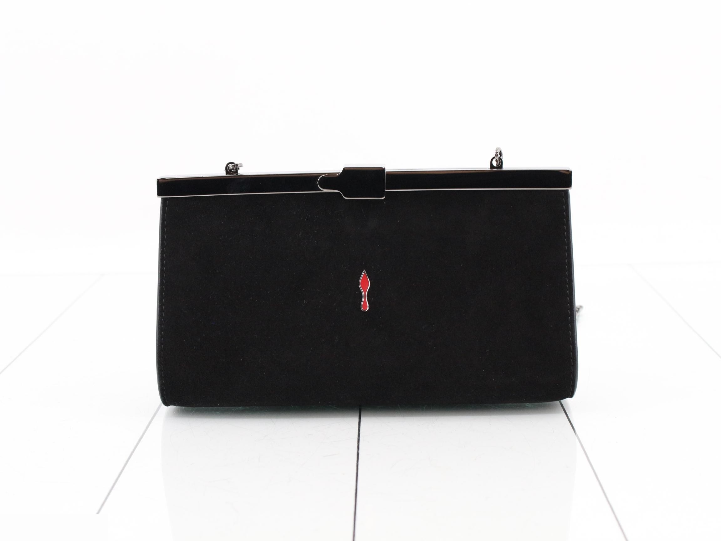 Chain shoulder bag, clasp closure, suede, black — view 2