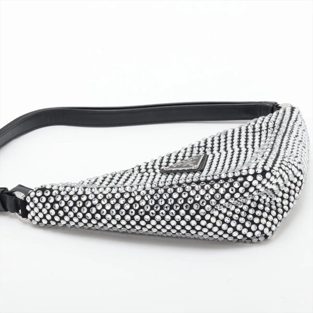 Crystal Satin x Rhinestone Shoulder Bag, Black — view 4