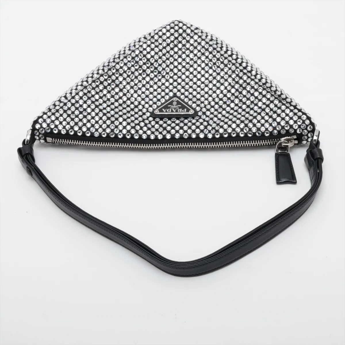Crystal Satin x Rhinestone Shoulder Bag, Black — view 5