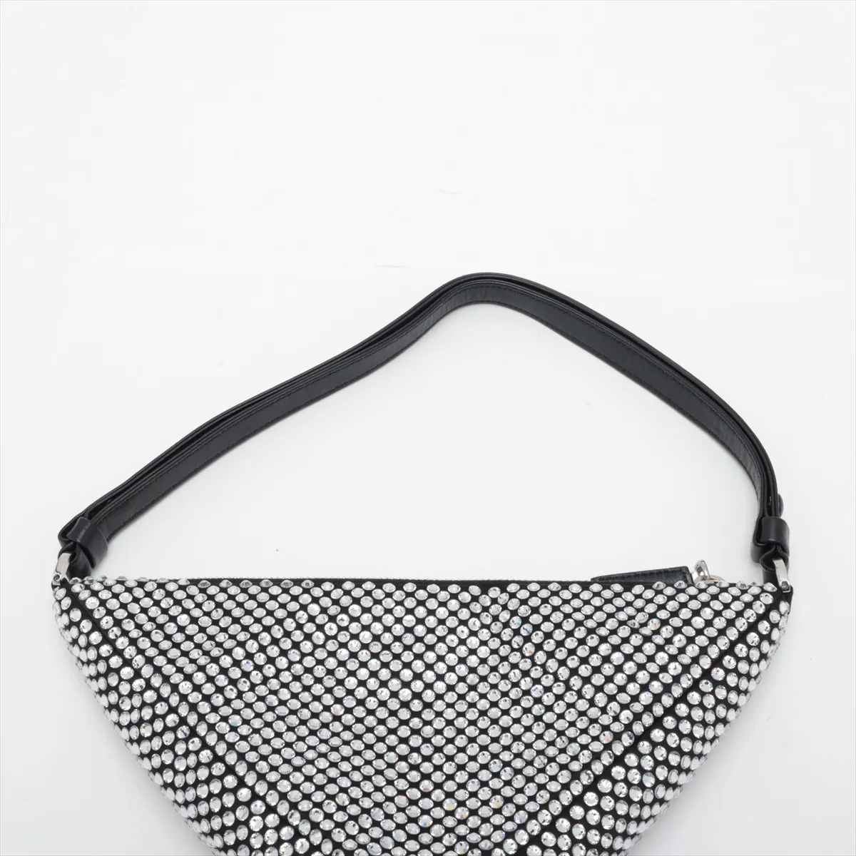 Crystal Satin x Rhinestone Shoulder Bag, Black — view 6