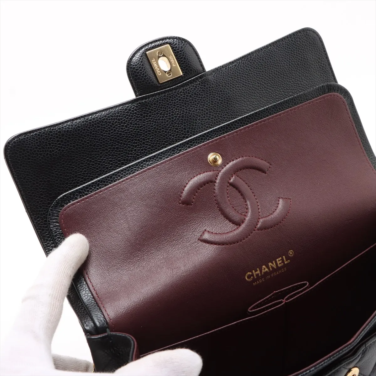 [Individually wrapped] Chanel Matelasse 25 caviar skin double flap double chain bag black silver hardware 30223285 30s A01112 — view 10