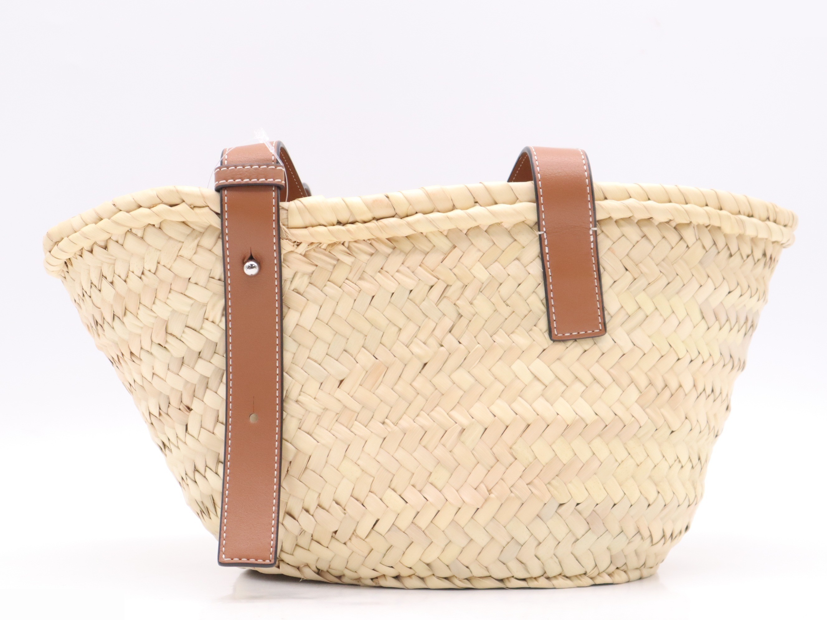 Palm leaf/leather basket bag, beige/brown — view 2