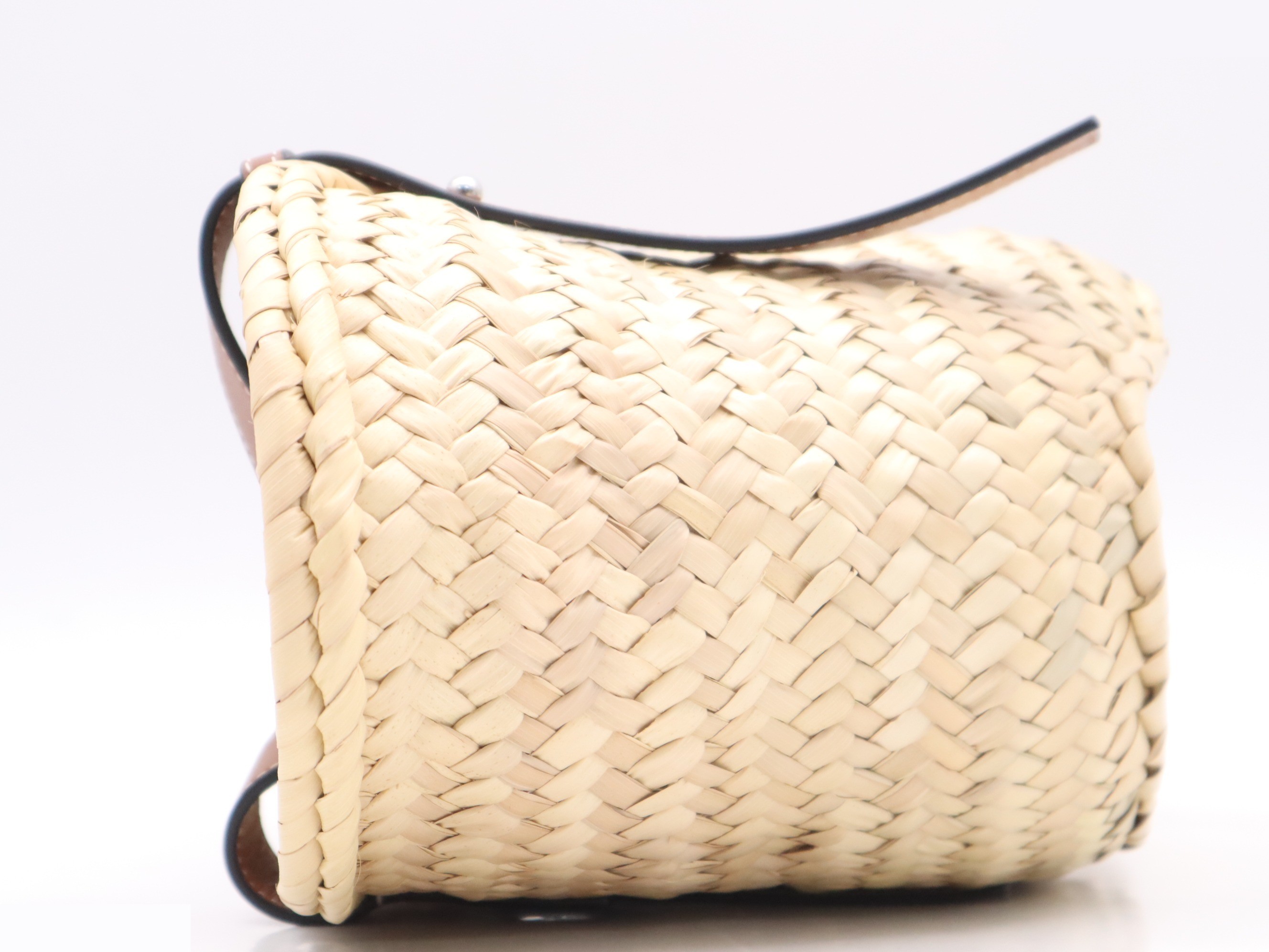 Palm leaf/leather basket bag, beige/brown — view 3