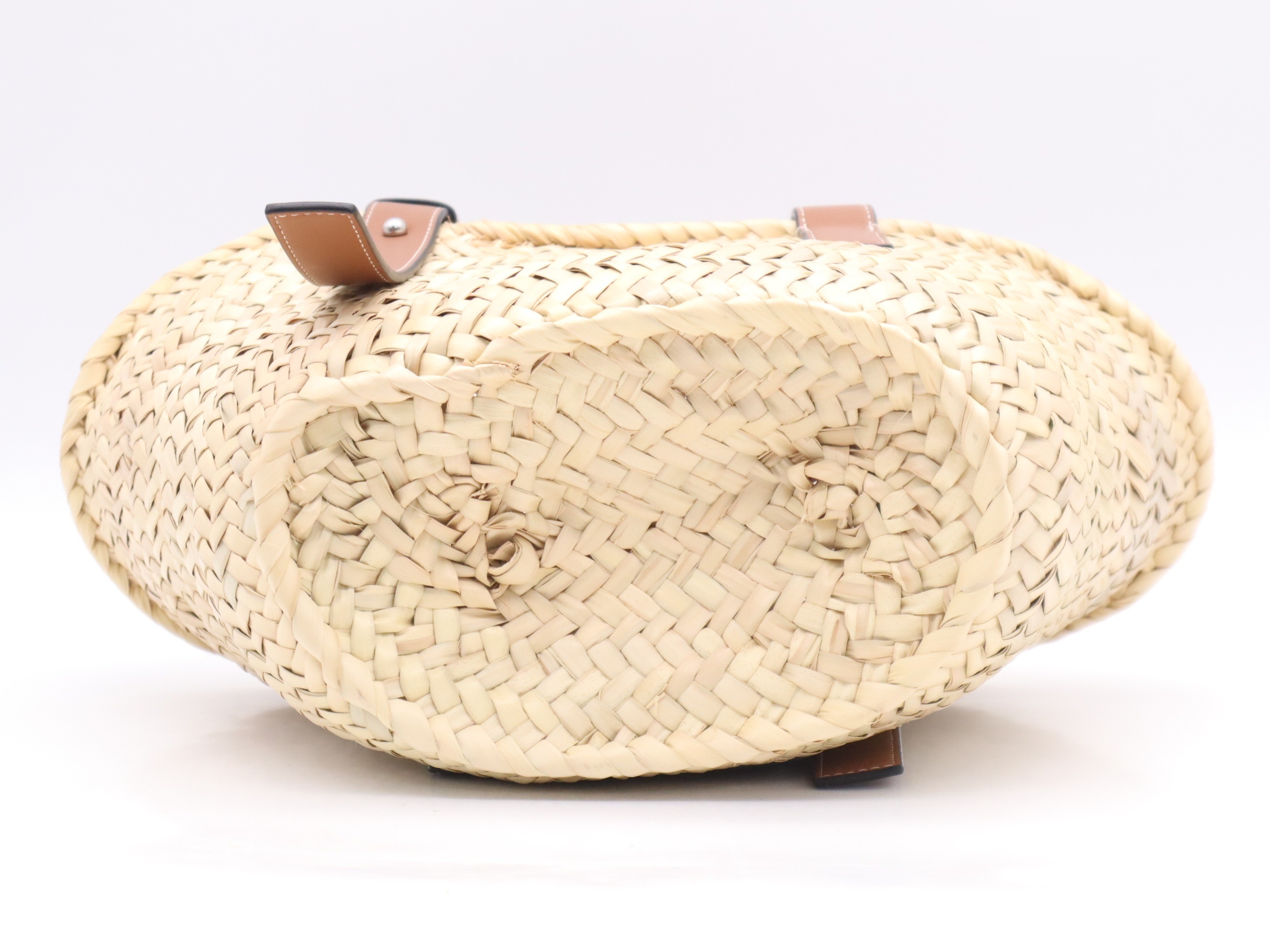 Palm leaf/leather basket bag, beige/brown — view 4