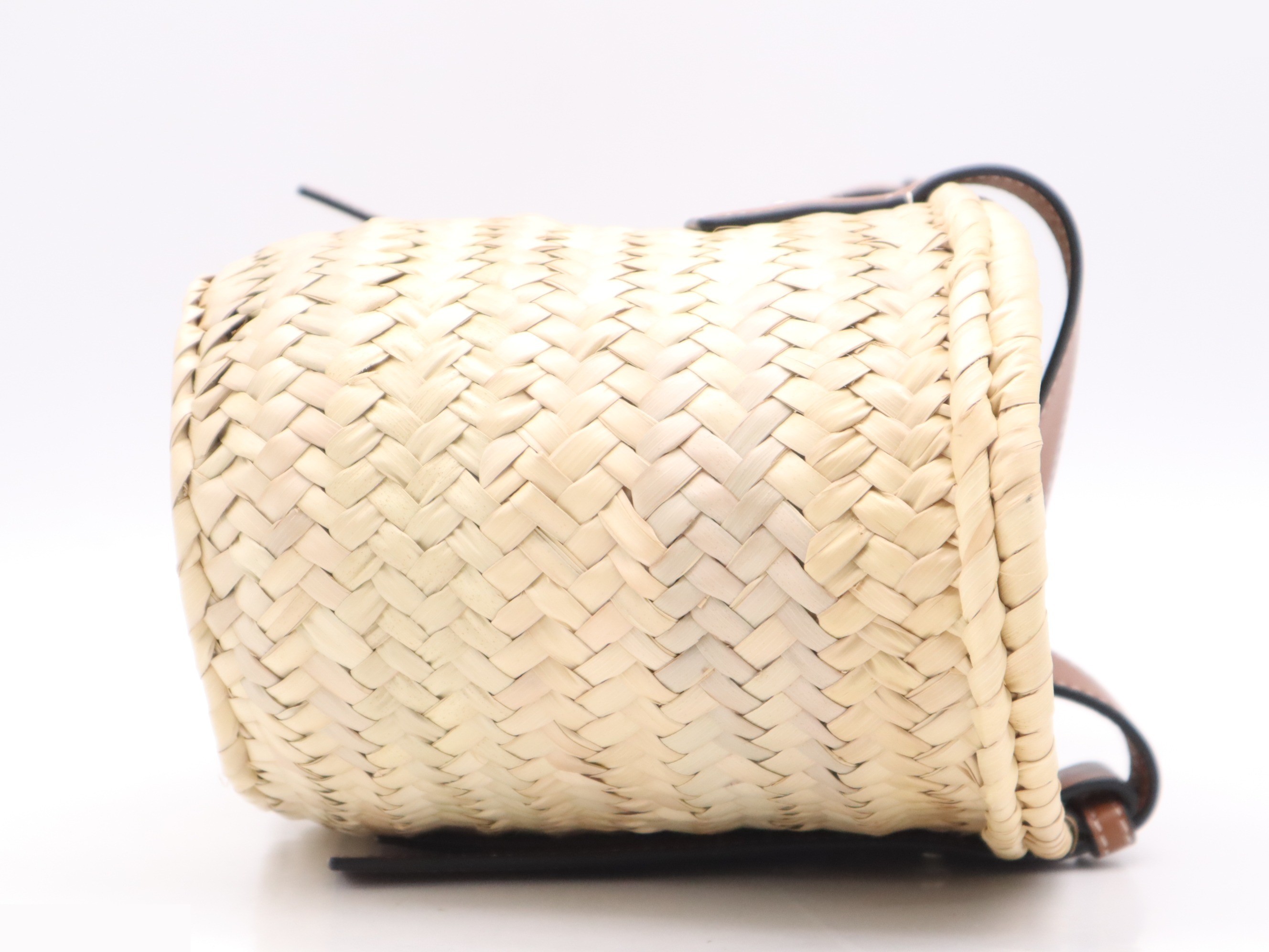 Palm leaf/leather basket bag, beige/brown — view 5
