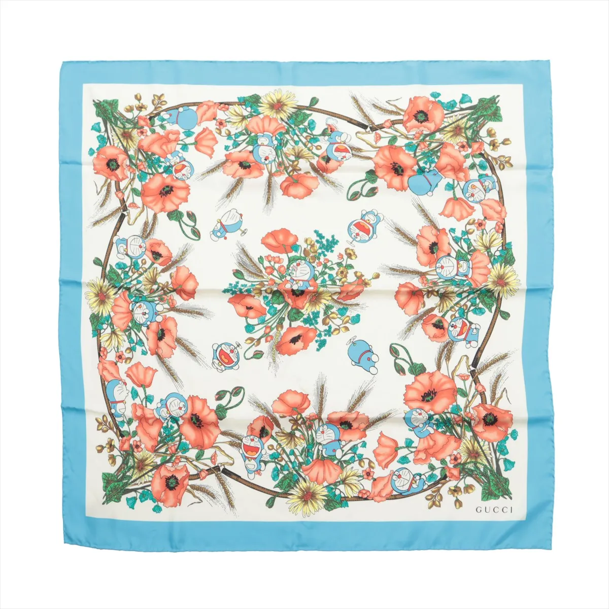 x Doraemon Silk Scarf, Blue. Strong